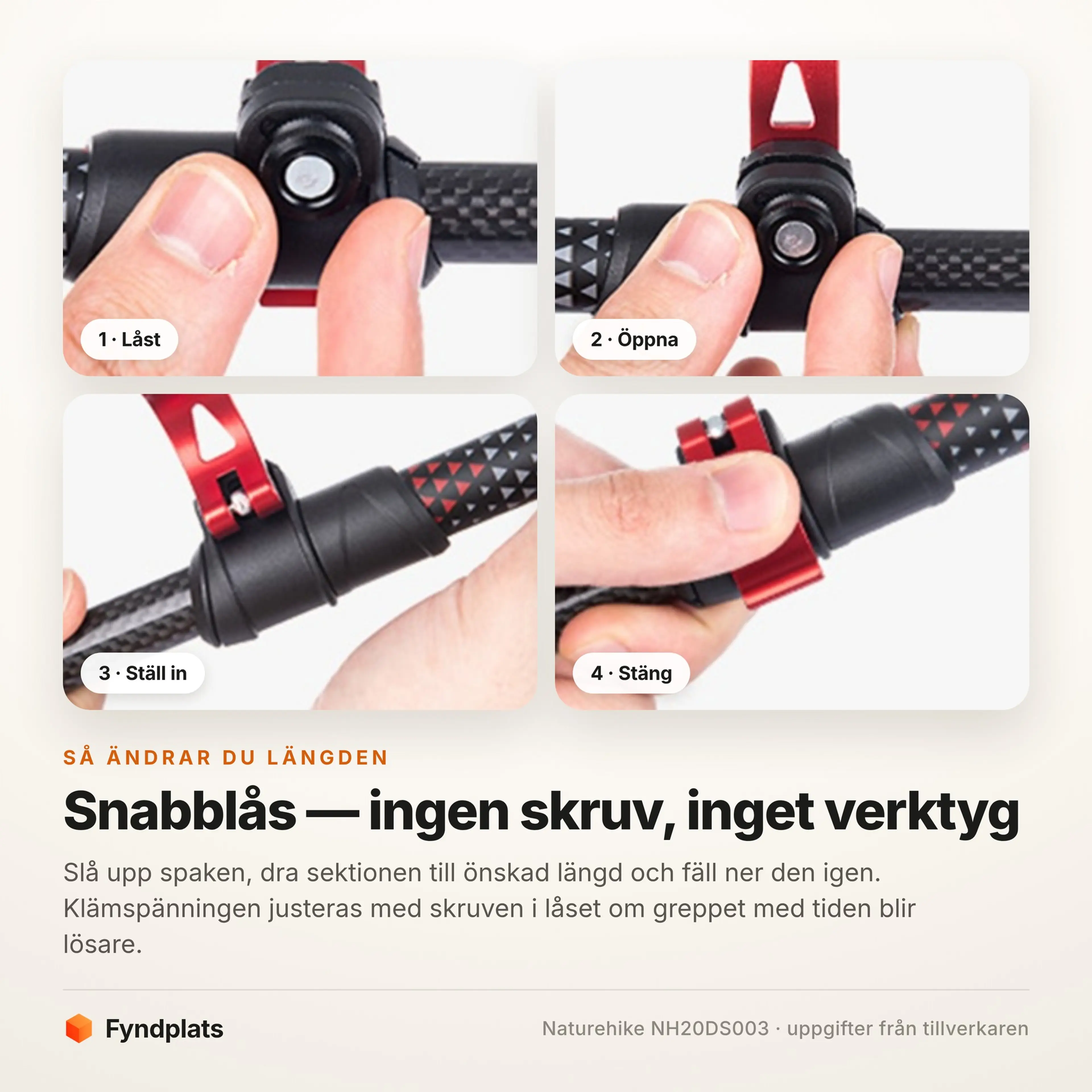 Naturehike vandringsstavar 2-pack – 193 g kolfiber, 62–135 cm – bild 5
