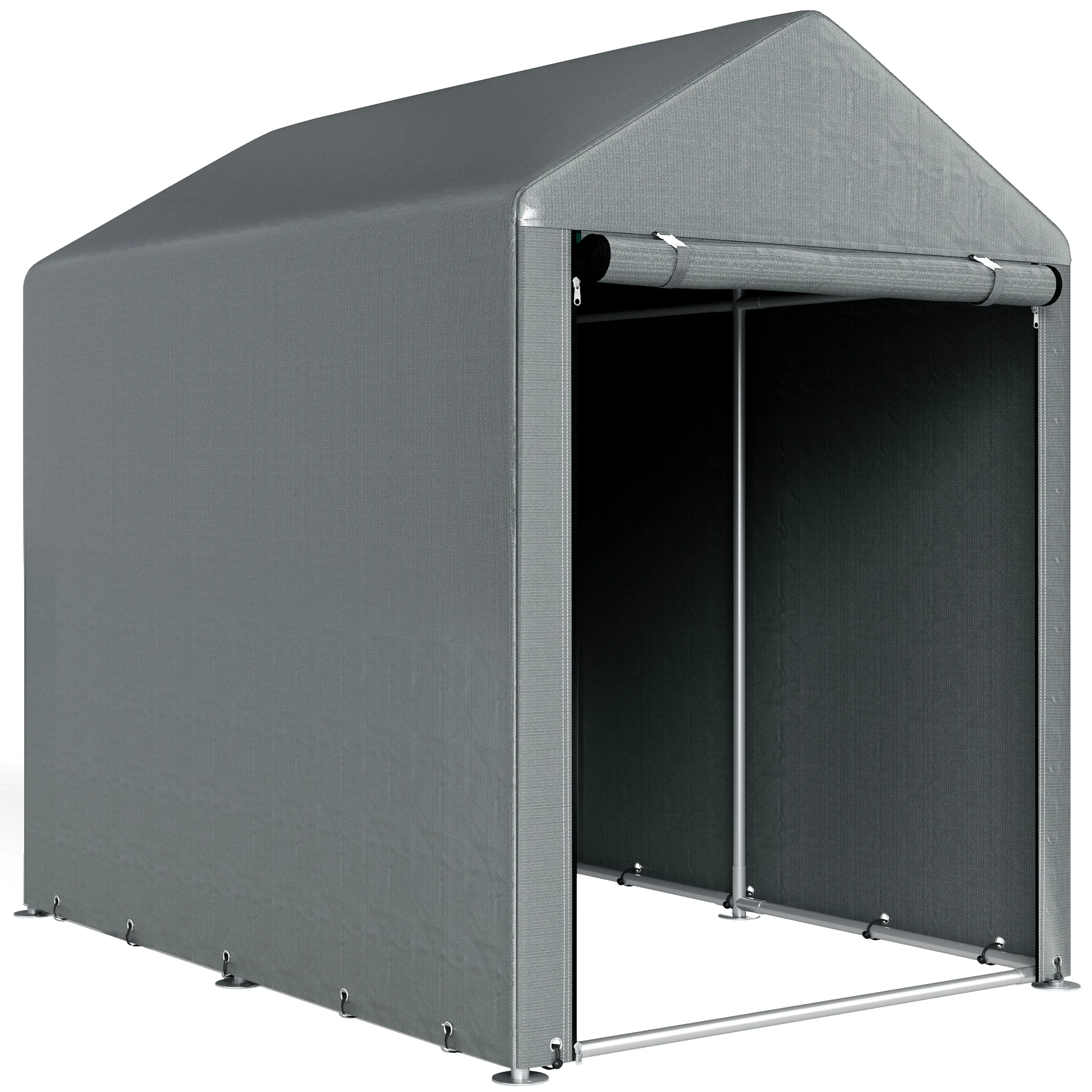 Mörkgrått garagetält 120 × 179 cm med sadeltak och öppen front