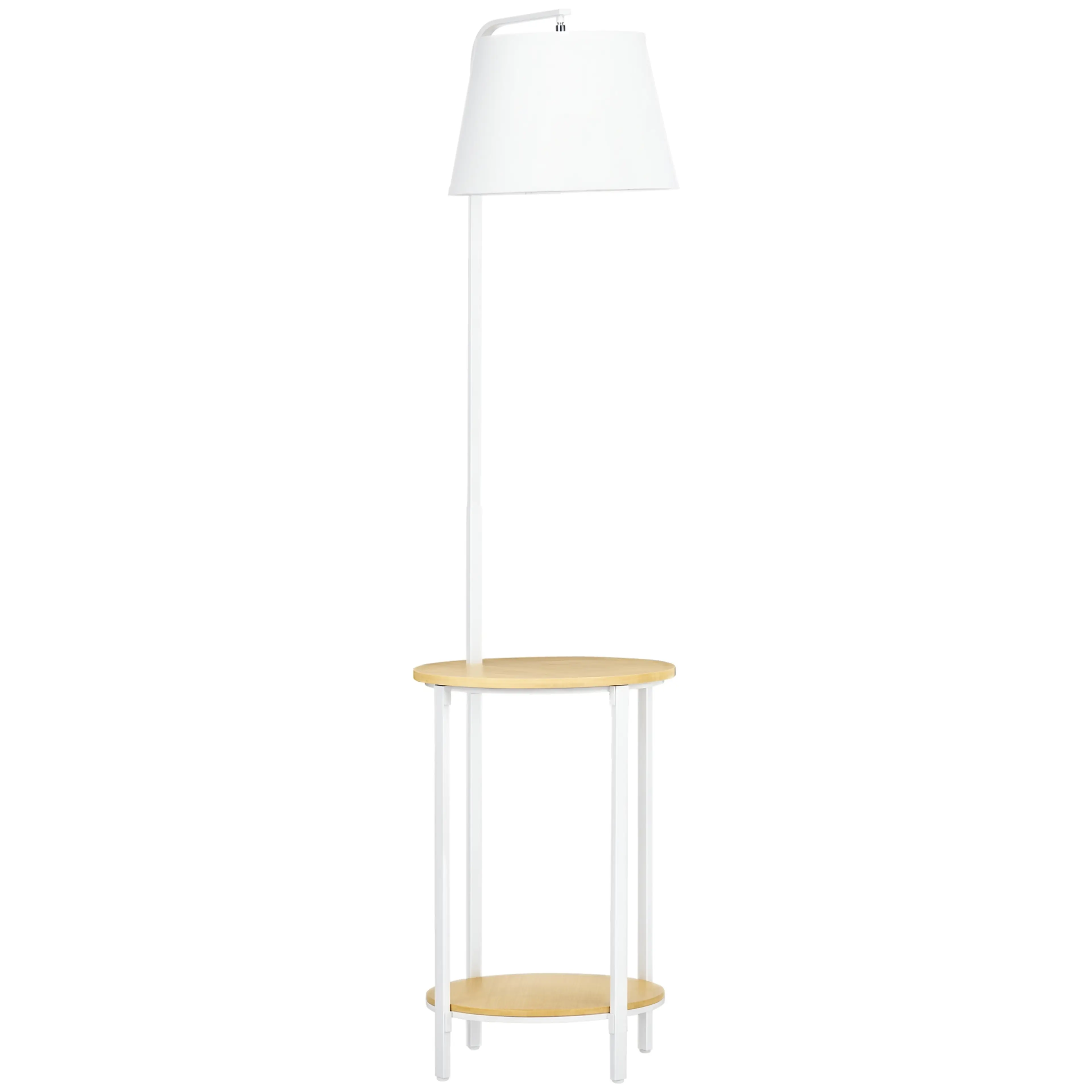 Golvlampa med bord – modern golvlampa med 2 runda avlastningsbord, E27, vit