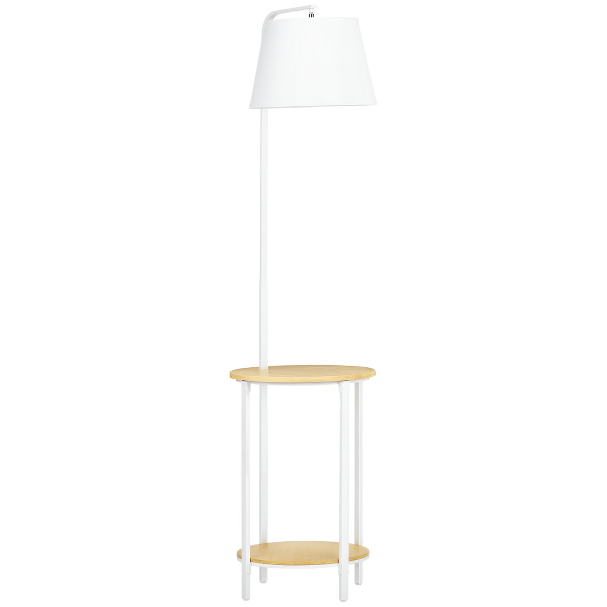 Golvlampa med två runda avlastningsbord och E27-sockel, vit