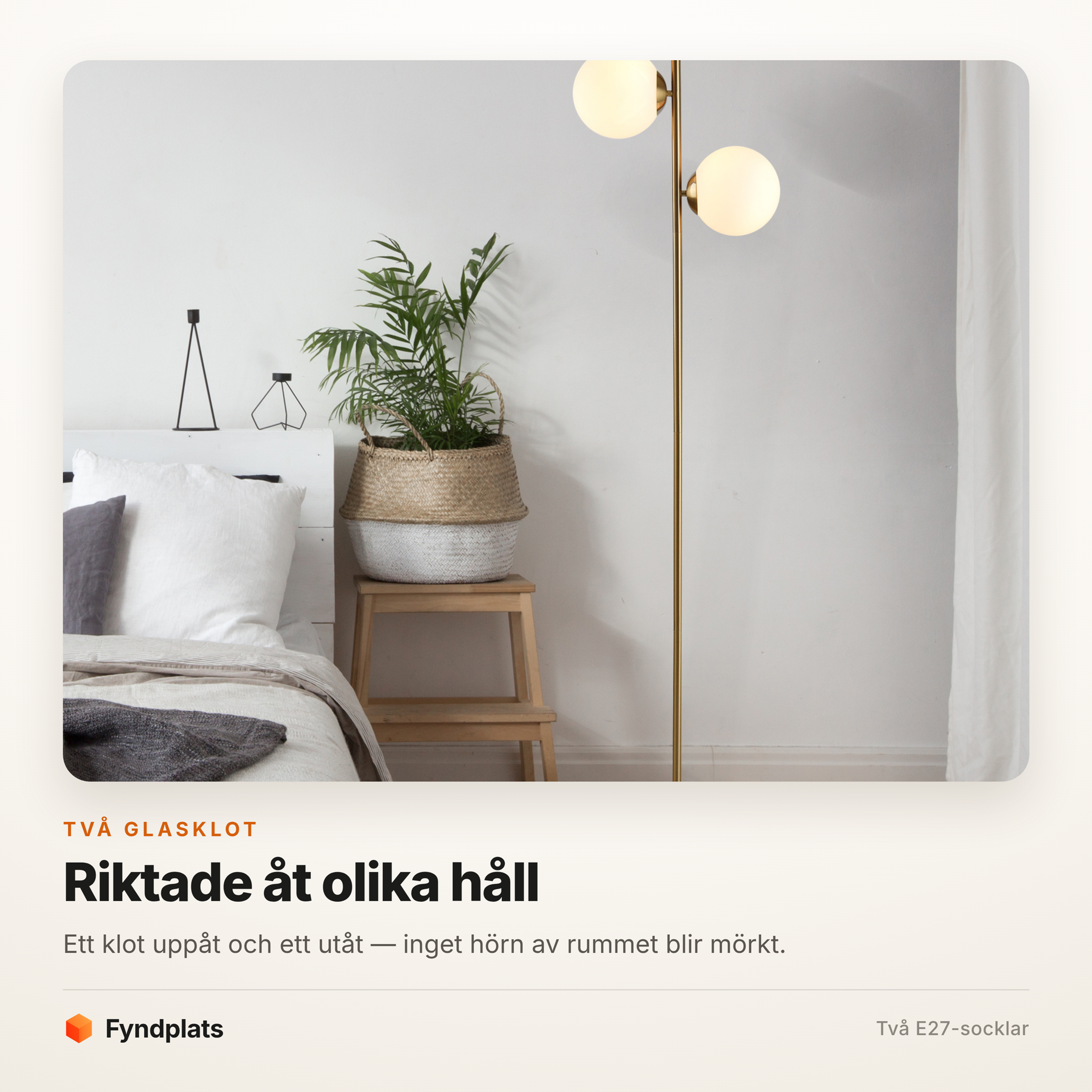 Golvlampa med två glasklot 165 cm – guldfärgad stam, två E27 – bild 2