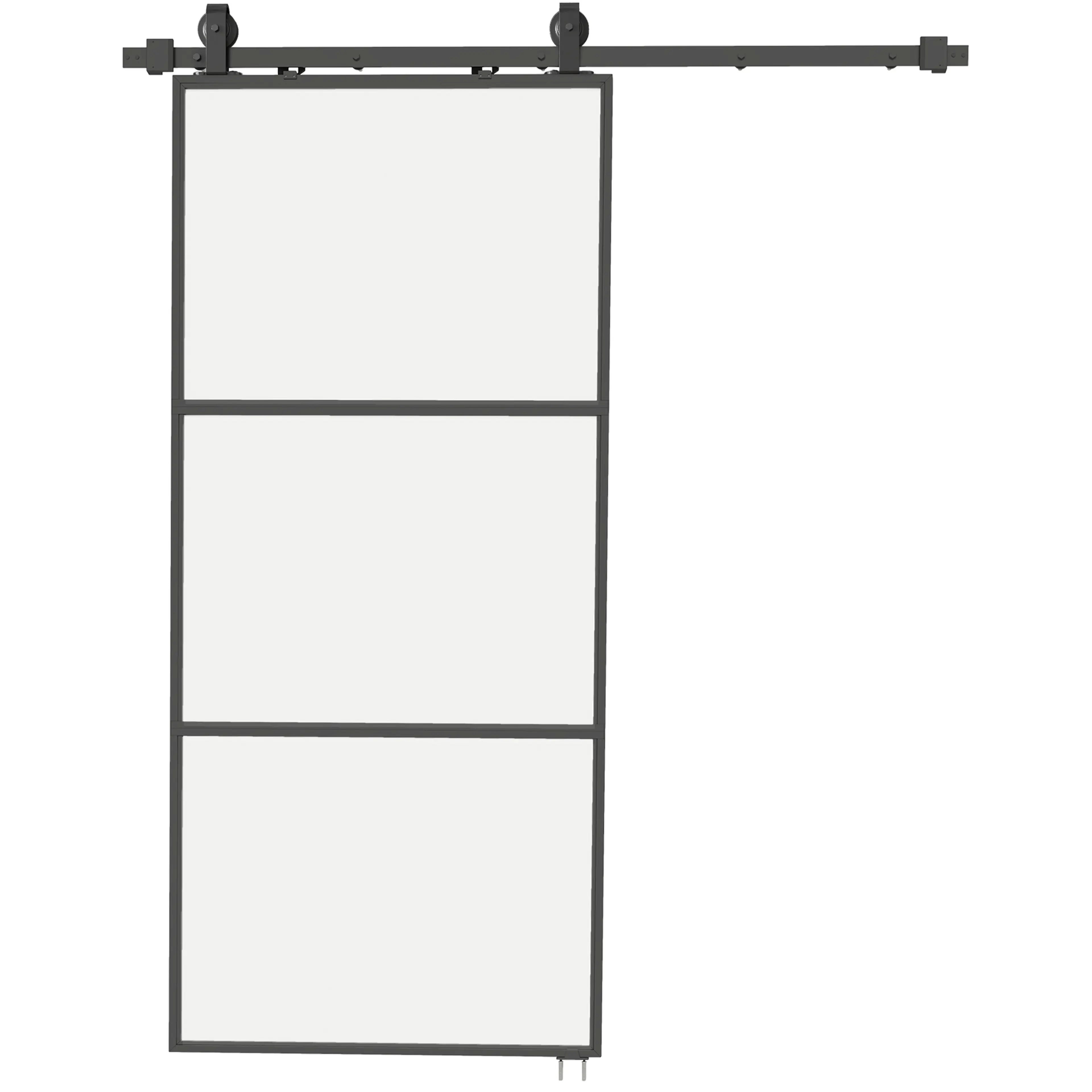 Skjutdörr inomhus i frostat glas – 91,4 × 203,2 cm, svart stålram och skena