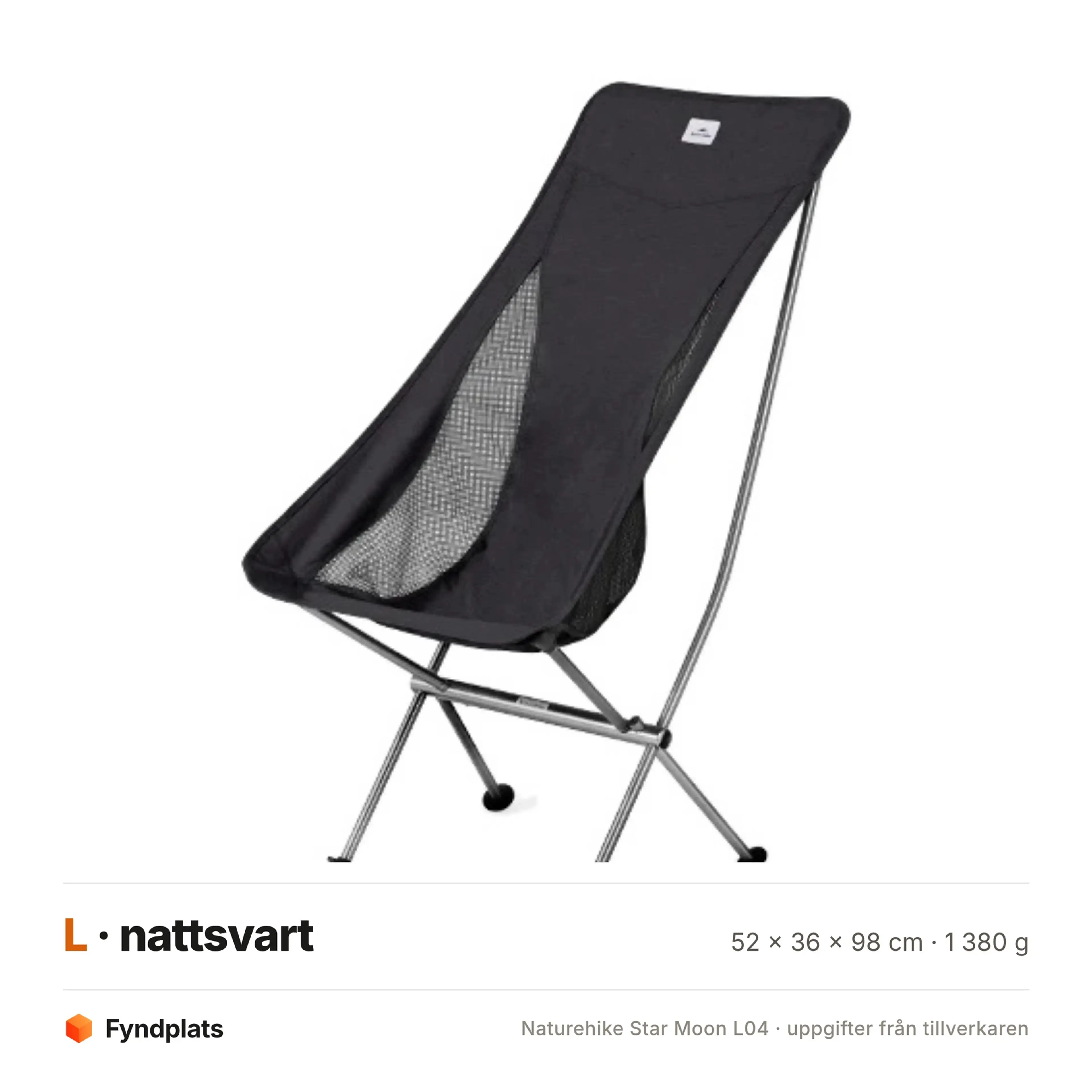 Campingstol L04 i nattsvart, storlek L