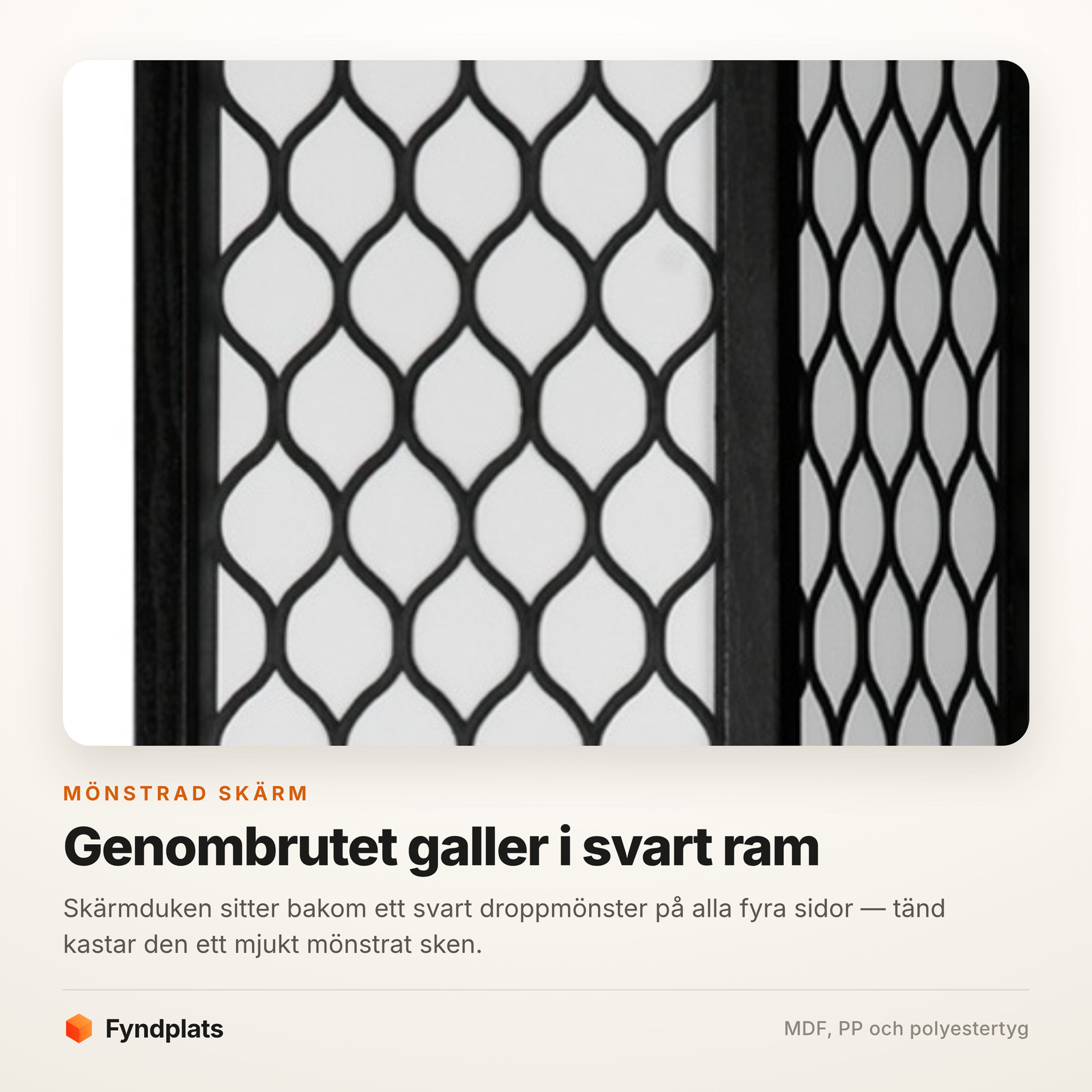 Genombrutet svart droppmönster framför vit skärmduk