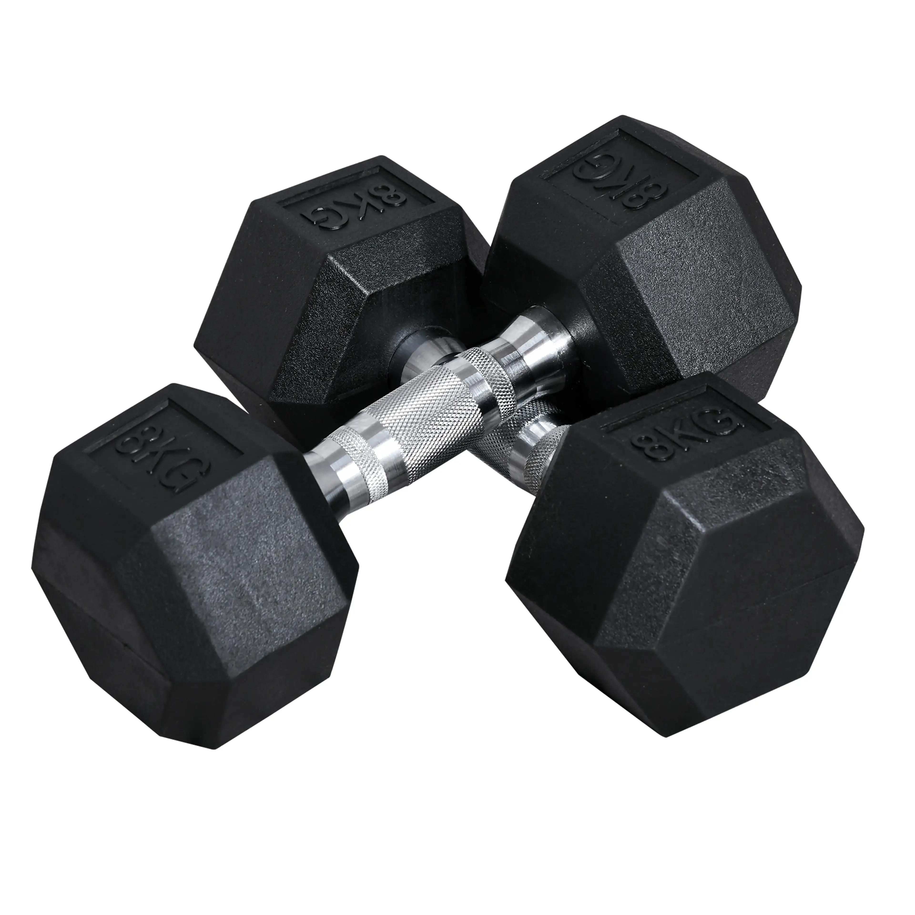 Hexhantlar 2 × 8 kg med gummiklädsel och räfflat grepp