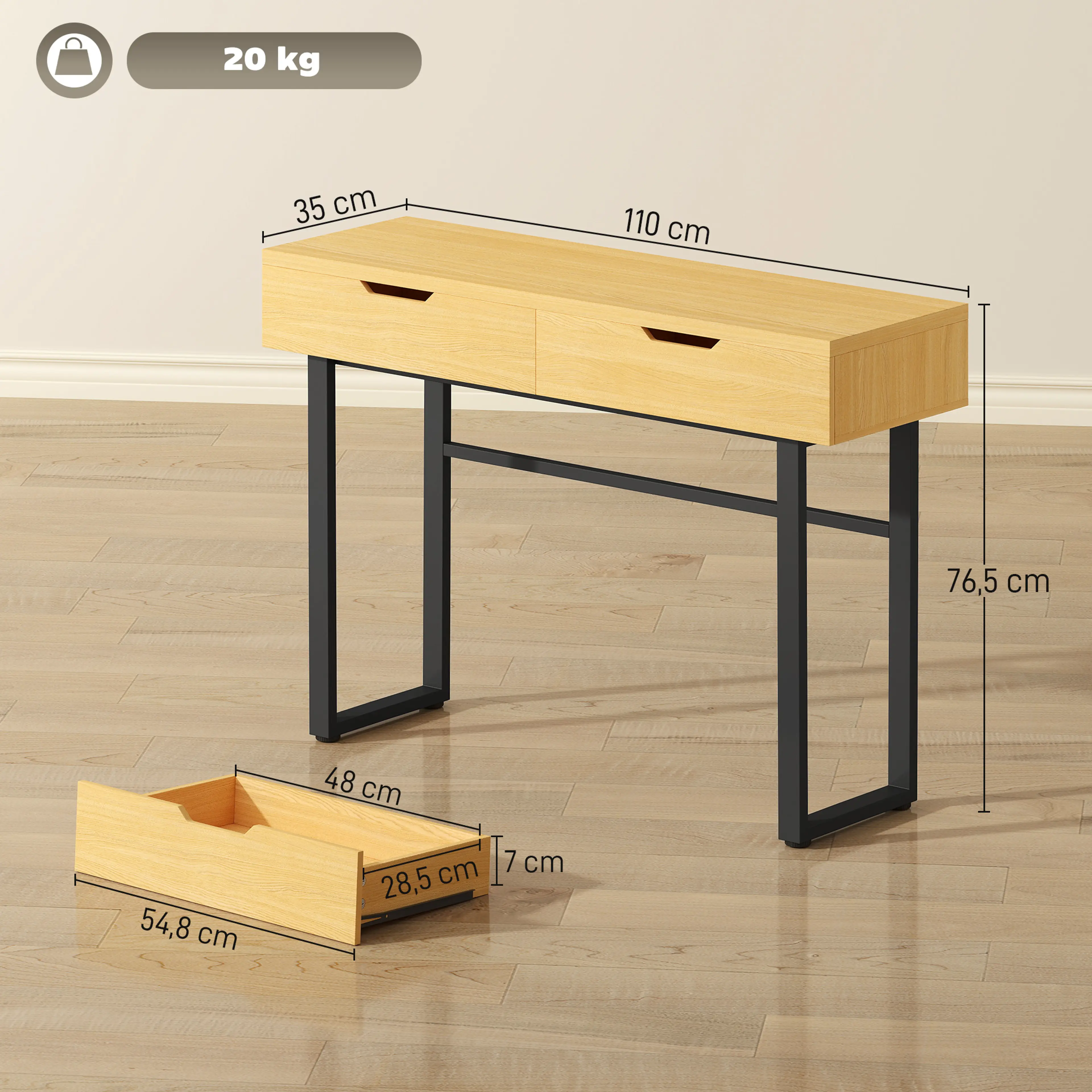 Konsolbord 110 cm med två lådor – bild 4