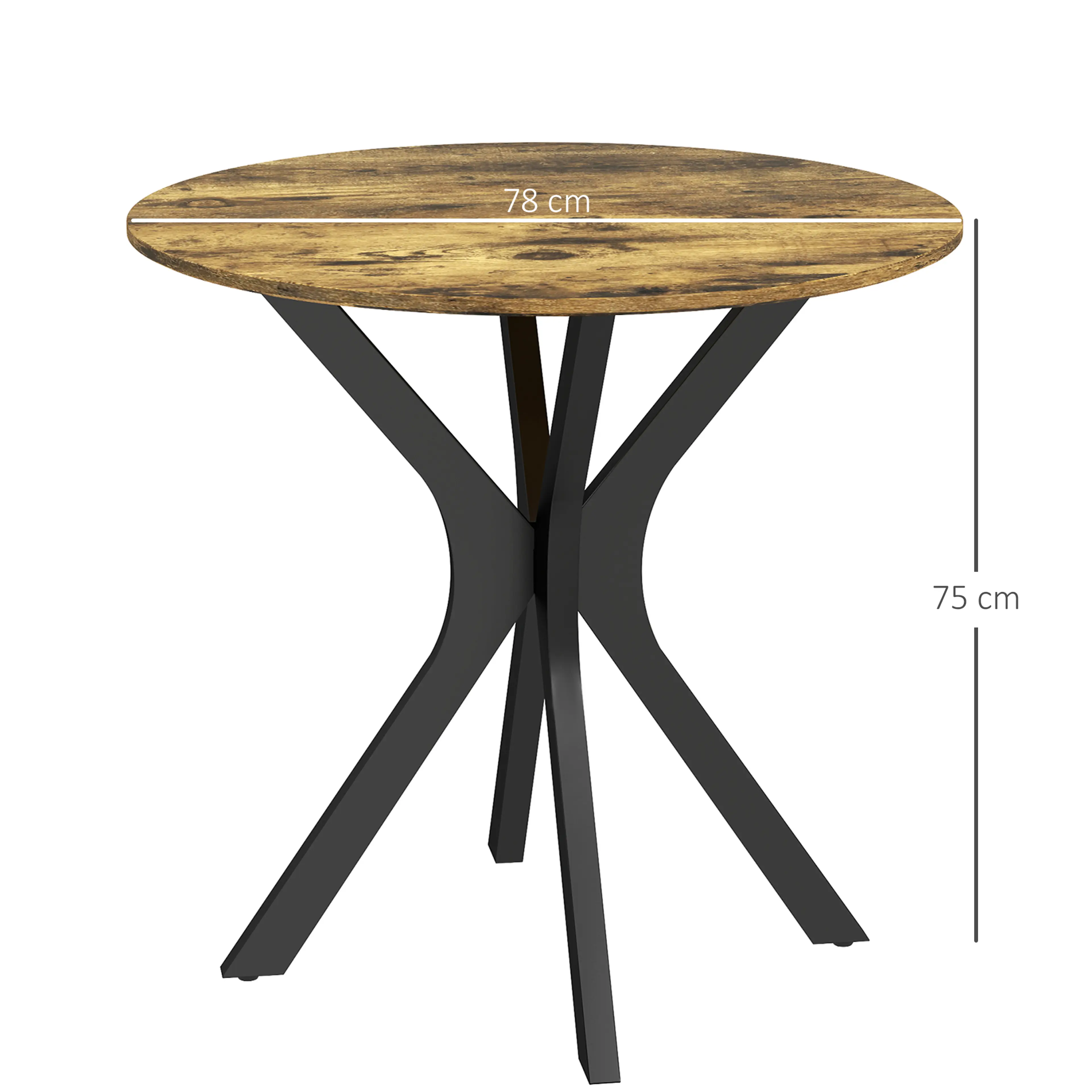 Måttbild: bordet är Ø78 cm och 75 cm högt