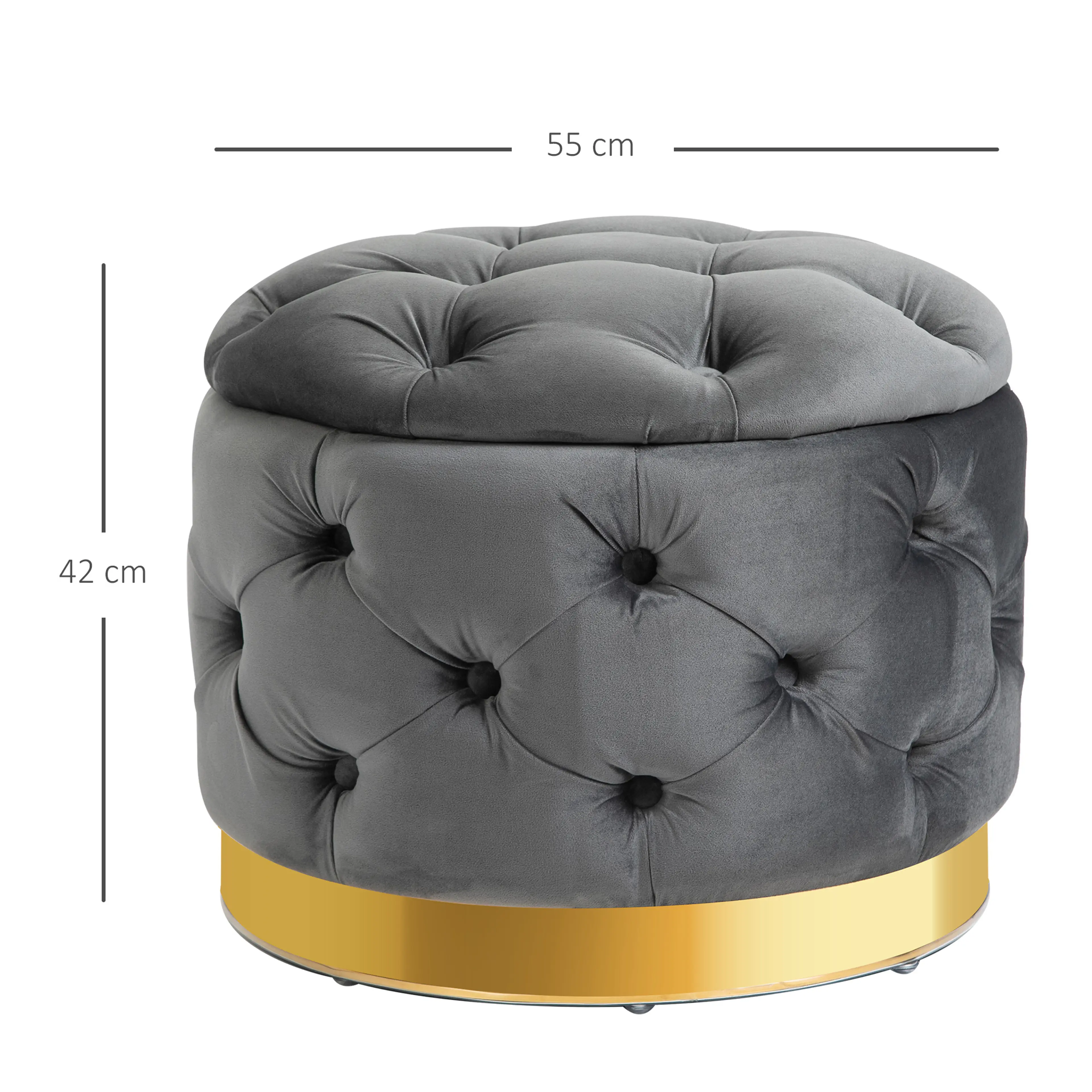 Måttritning av sittpuffen: 55 cm i diameter och 42 cm hög