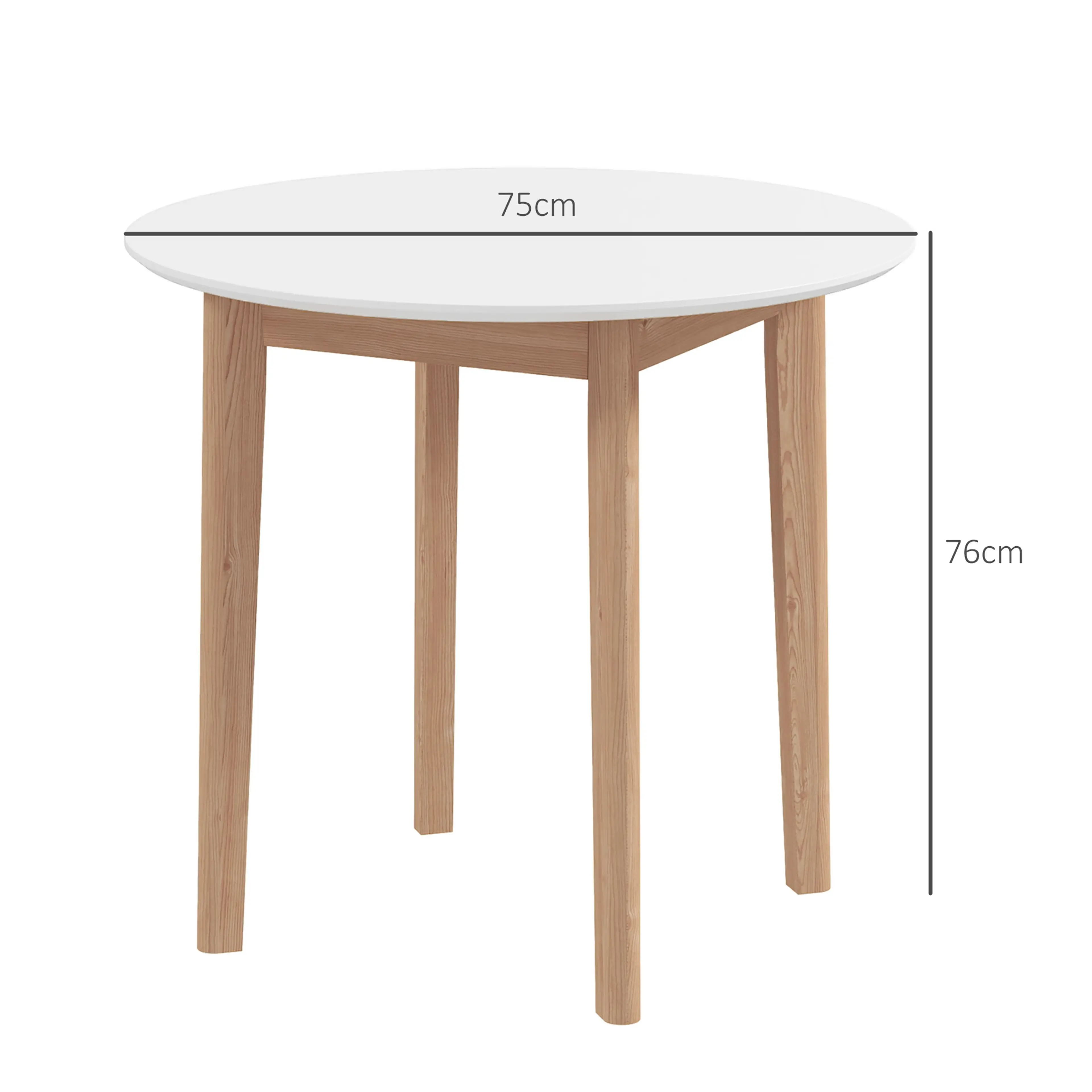 Måttbild: bordet är Ø75 cm och 76 cm högt