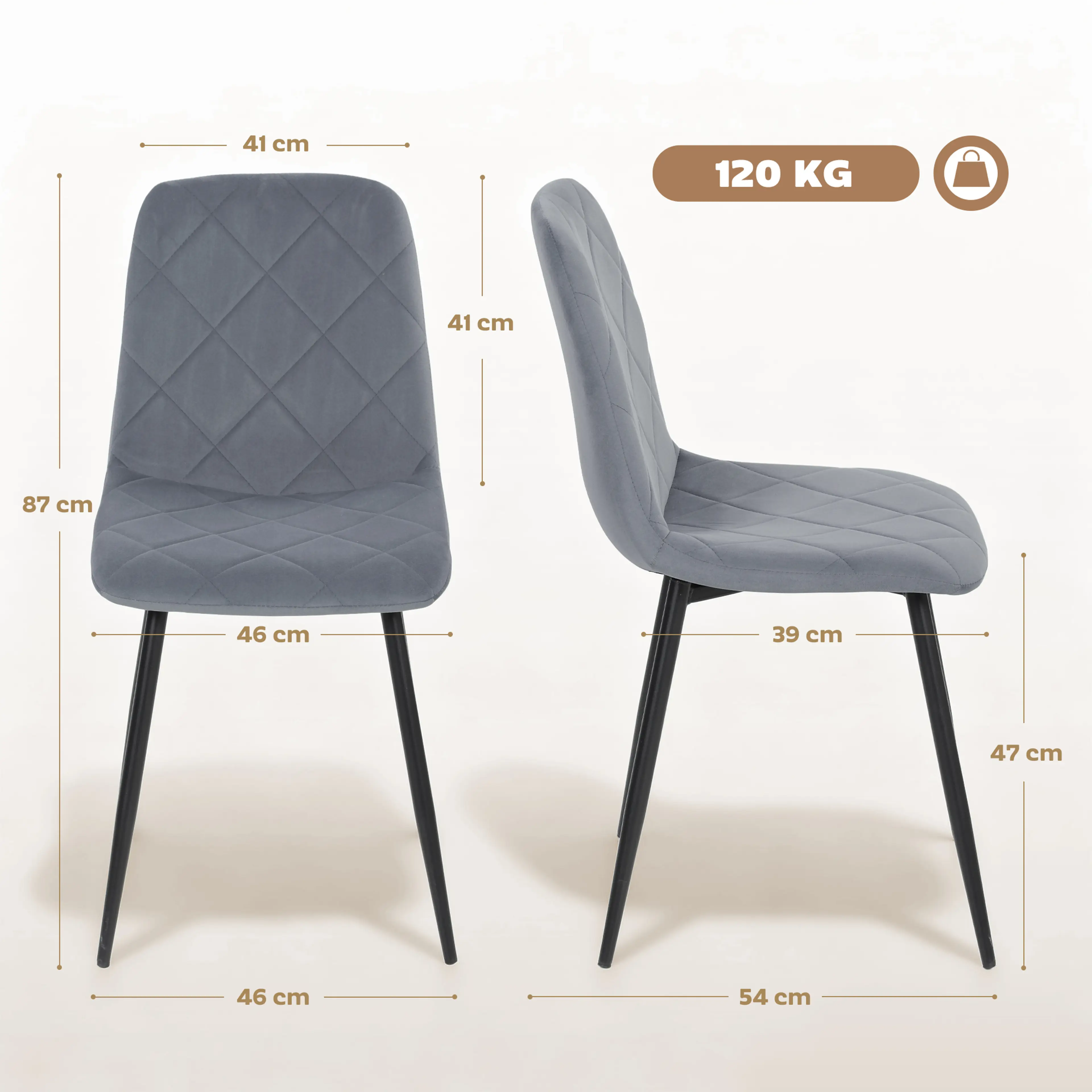 Matstolar 4-pack i grå sammet – bild 4