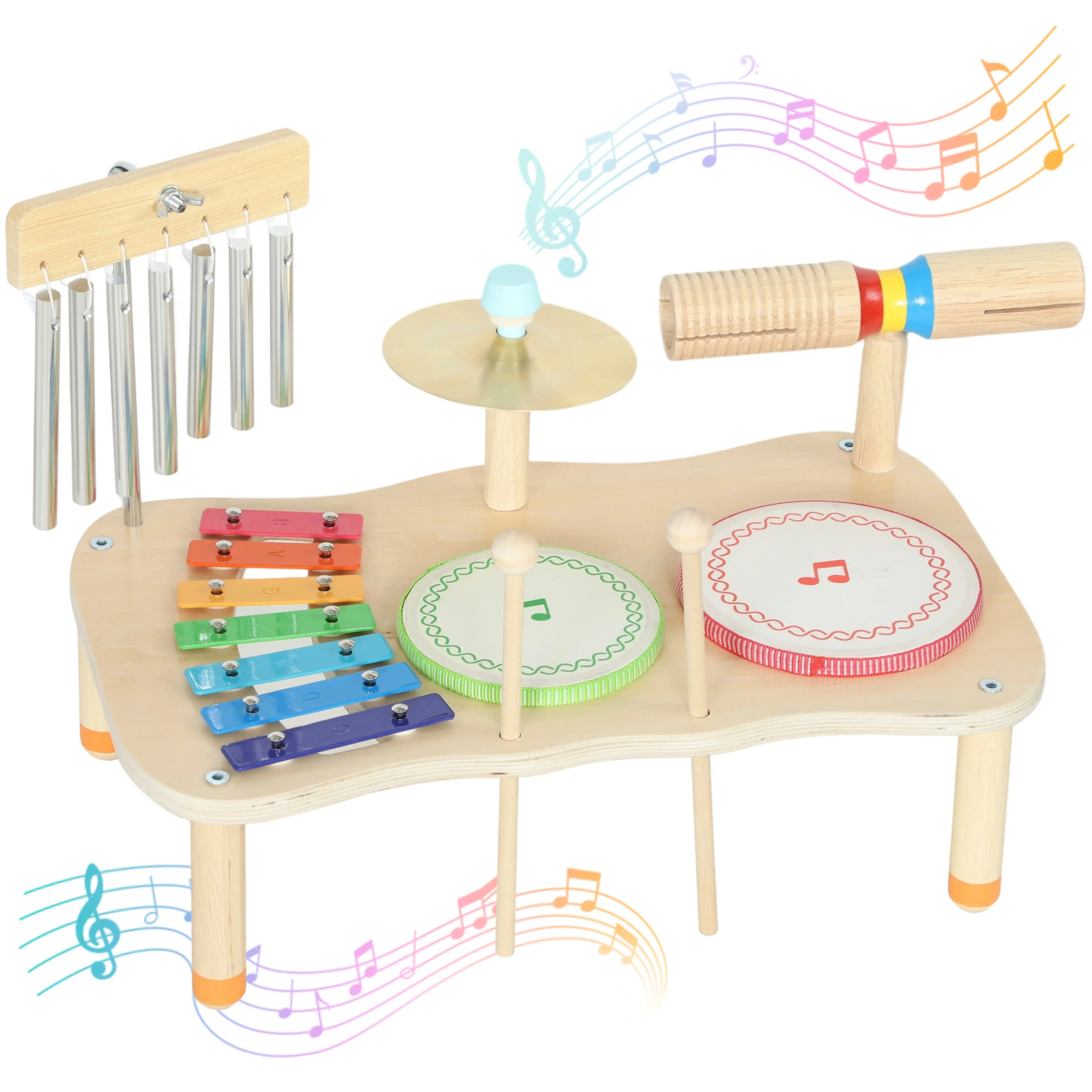 Musikinstrument i trä för barn – Montessori-set med trummor och xylofon