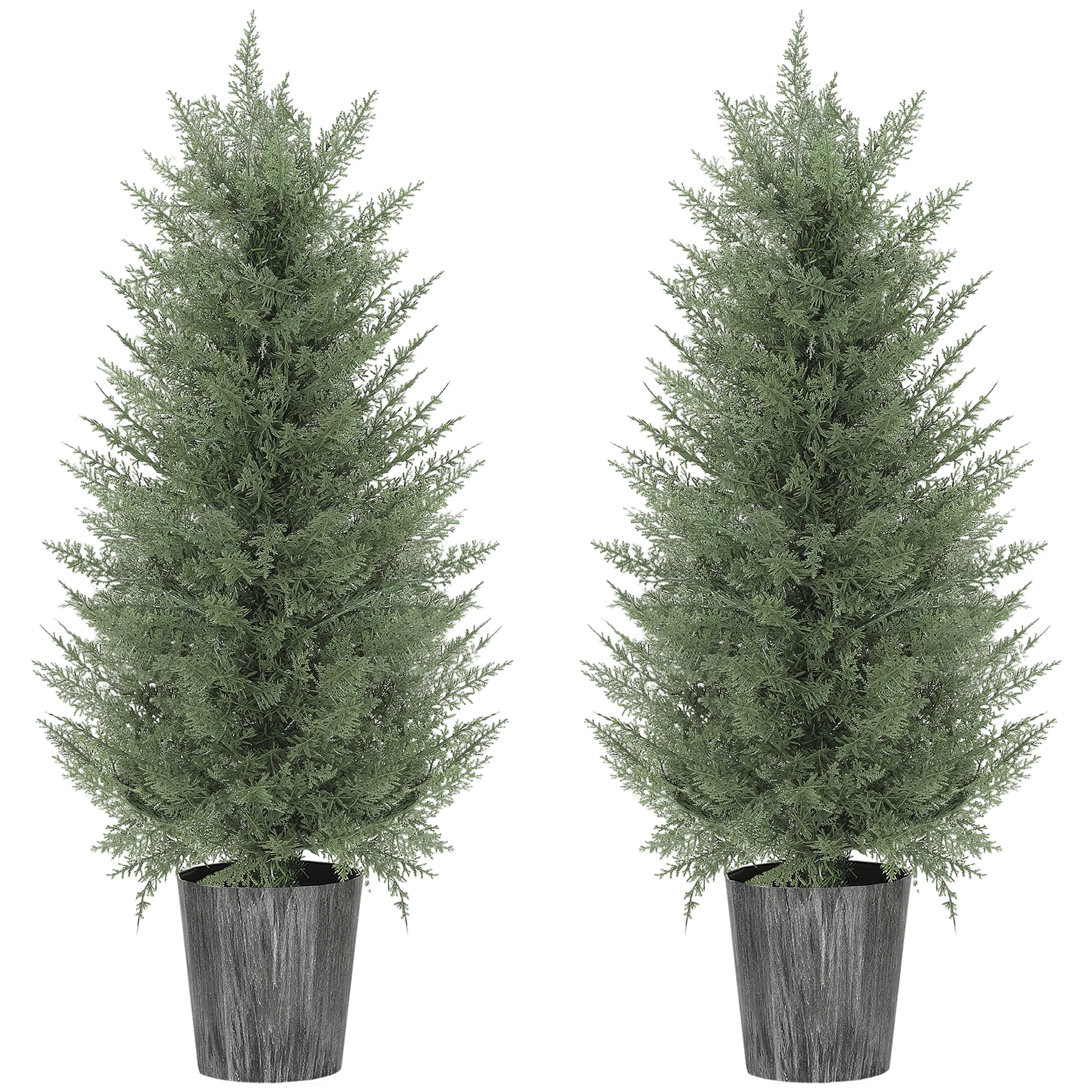 Konstgjorda cypresser 2-pack 90 cm – gråa dekorkrukor ingår