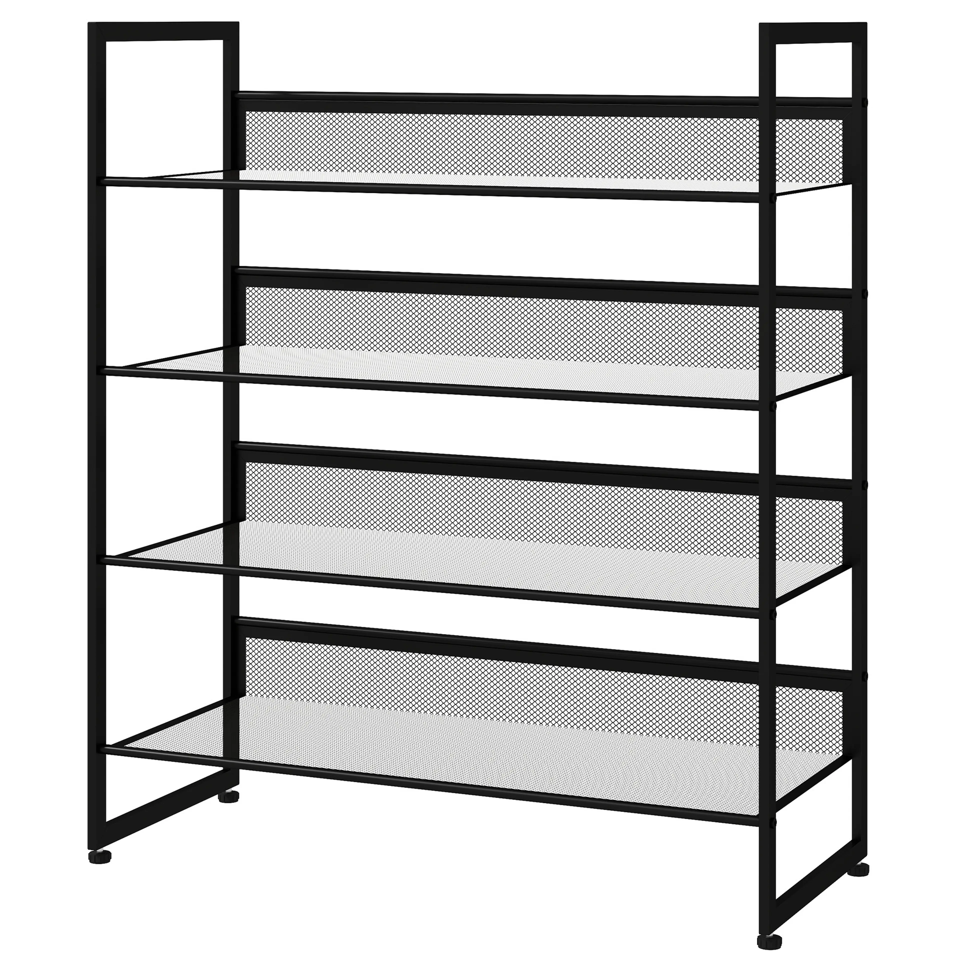 Skoställ i svart metall med fyra nätplan – 72 × 30 × 82,7 cm, 12 par skor