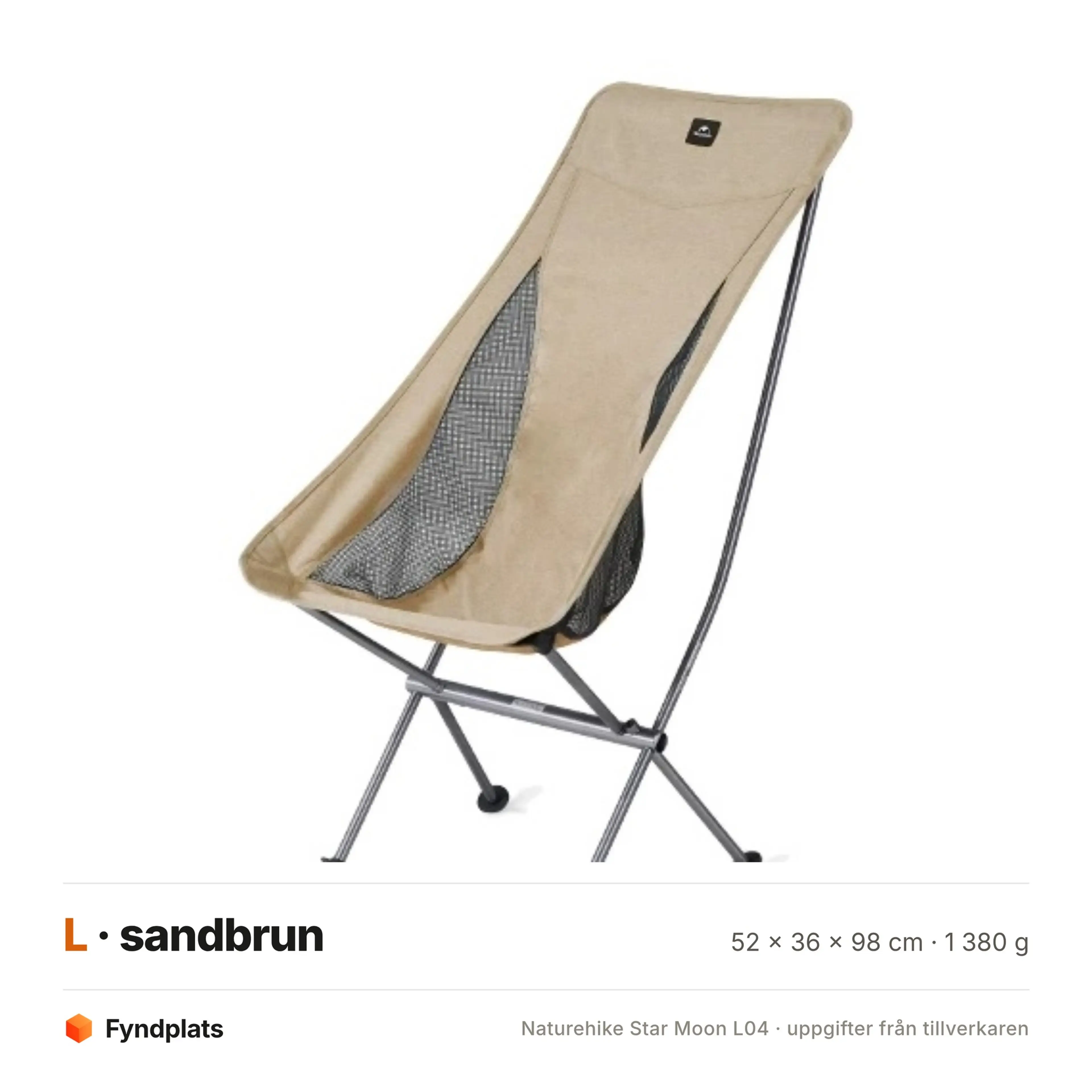Campingstol L04 i sandbrunt, storlek L