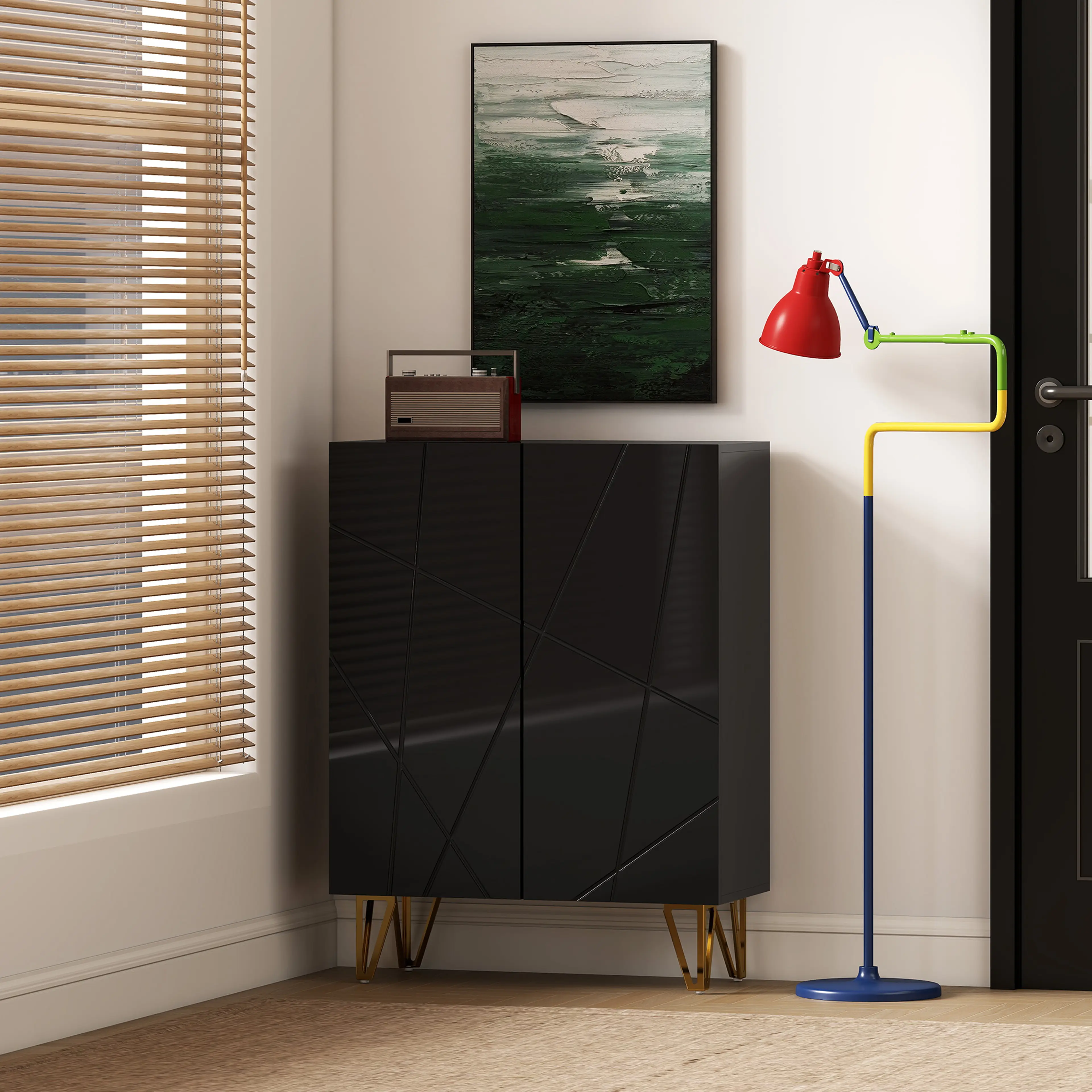 Skoskåp 72 cm i svart högglans – 15–20 par – bild 4