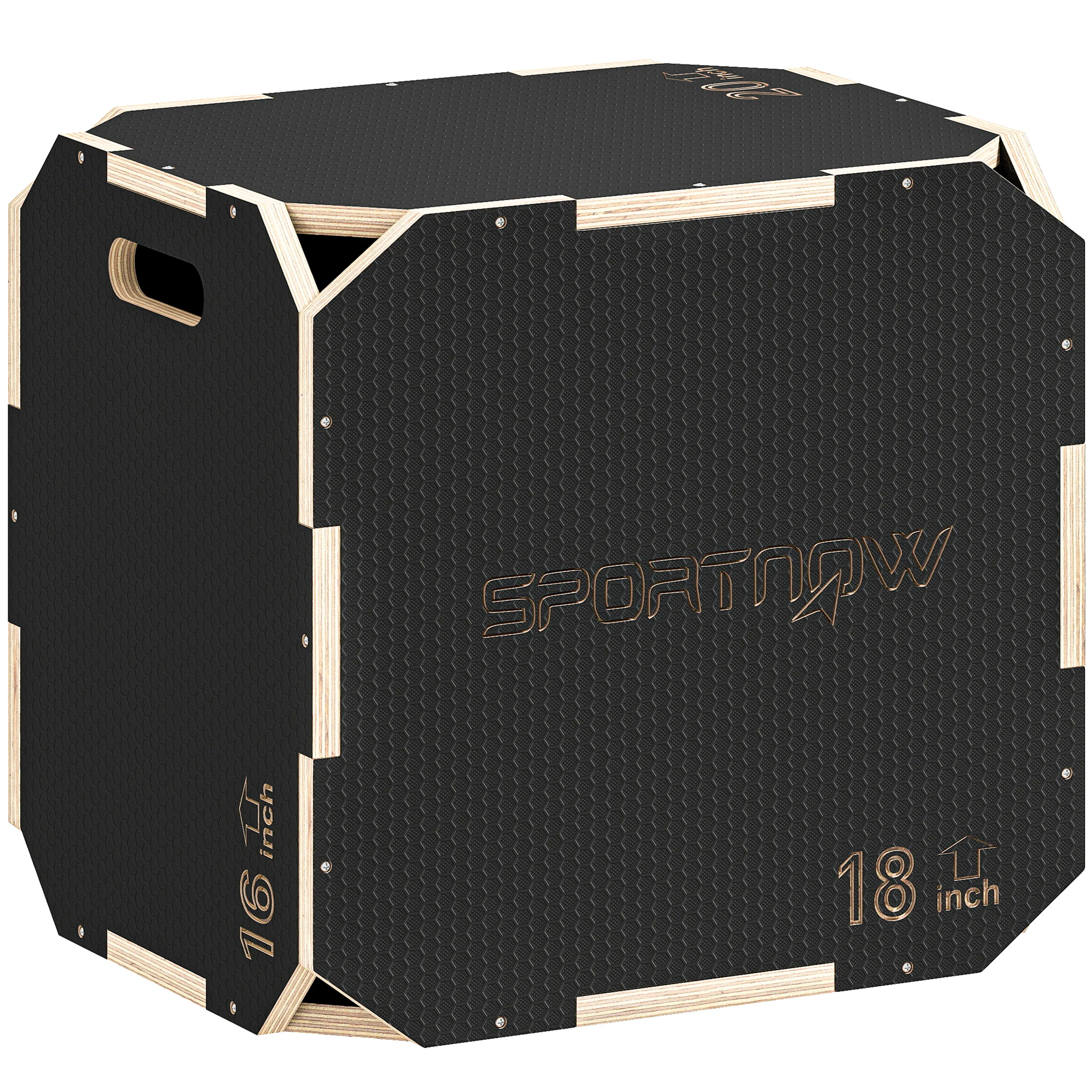 Plyo box med avfasade hörn och tre hopphöjder i storleken 51 × 48 × 41 cm