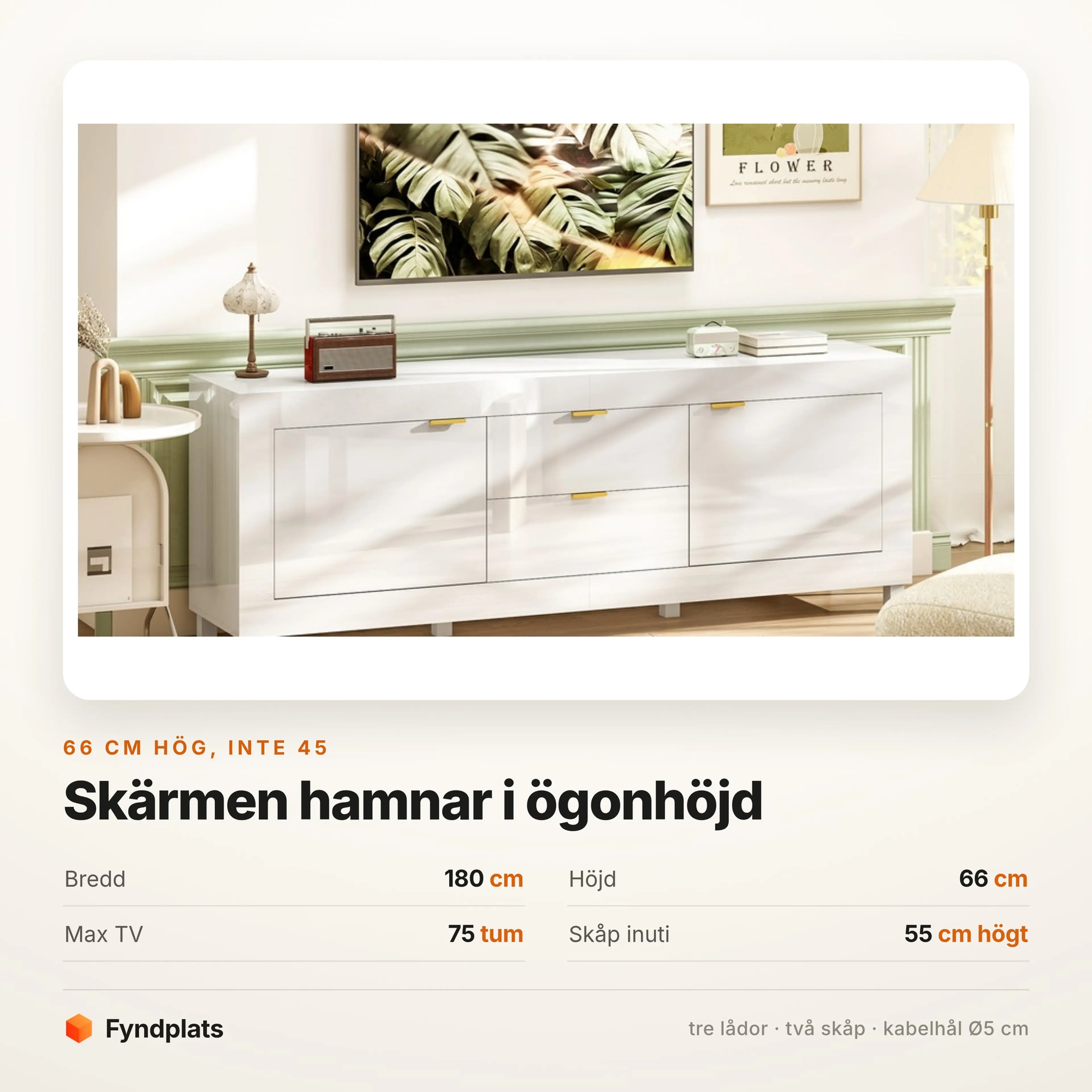 TV-bänk 180 cm för 75 tums TV – bild 3