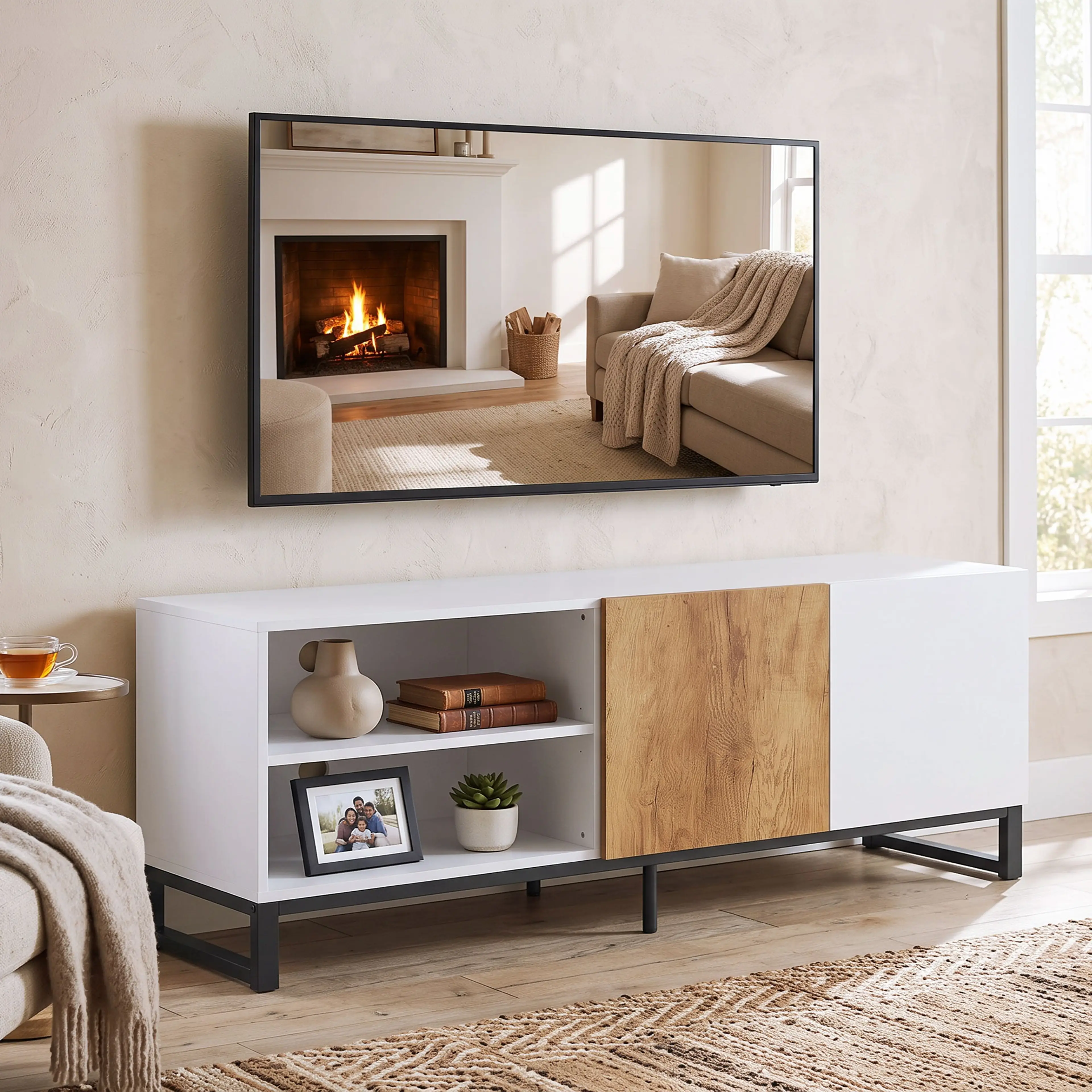 TV-bänk 140 cm med metallben och eklucka – bild 2