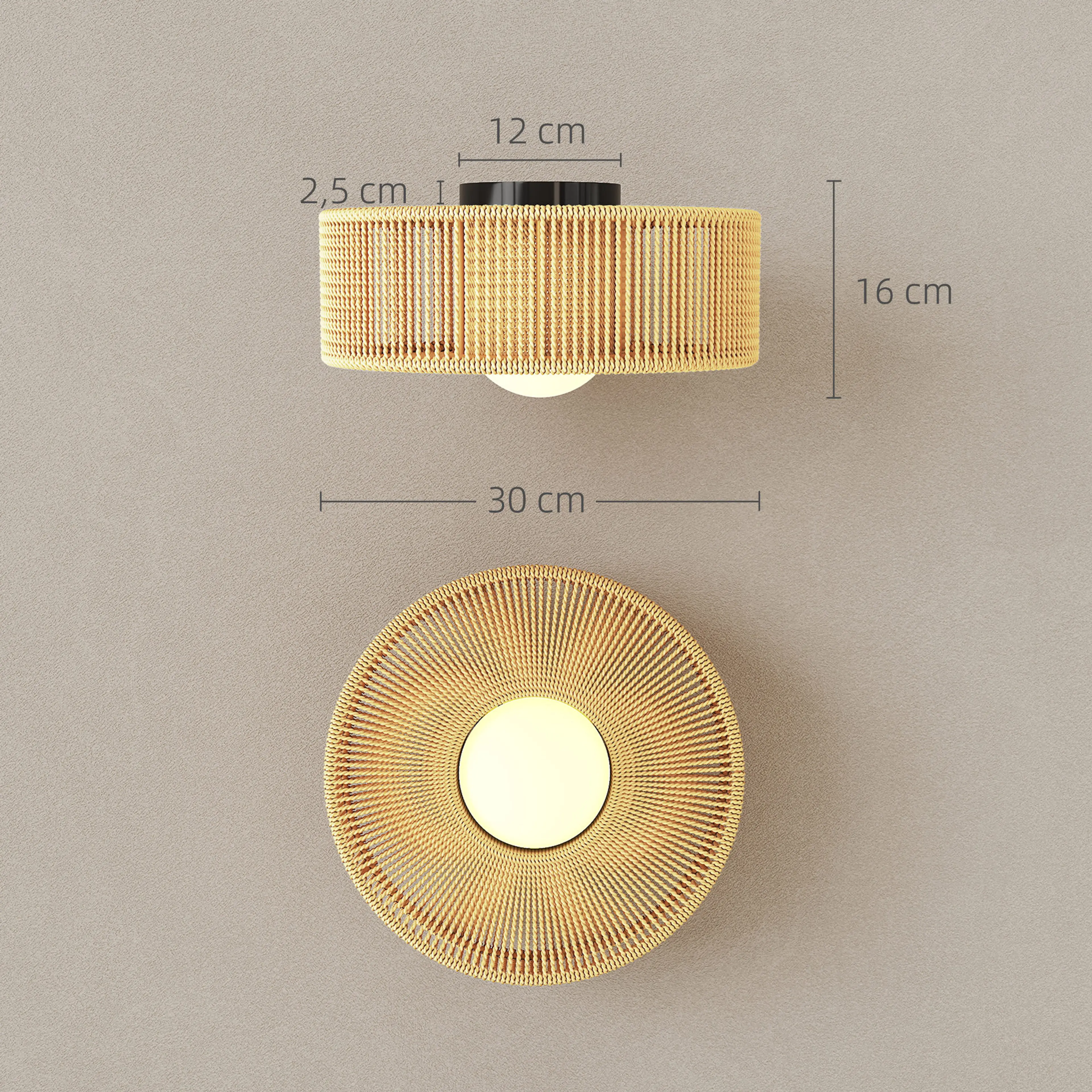Taklampa i hampsnöre Ø30 cm – G9-lampa ingår, 3000 K, boho – bild 4
