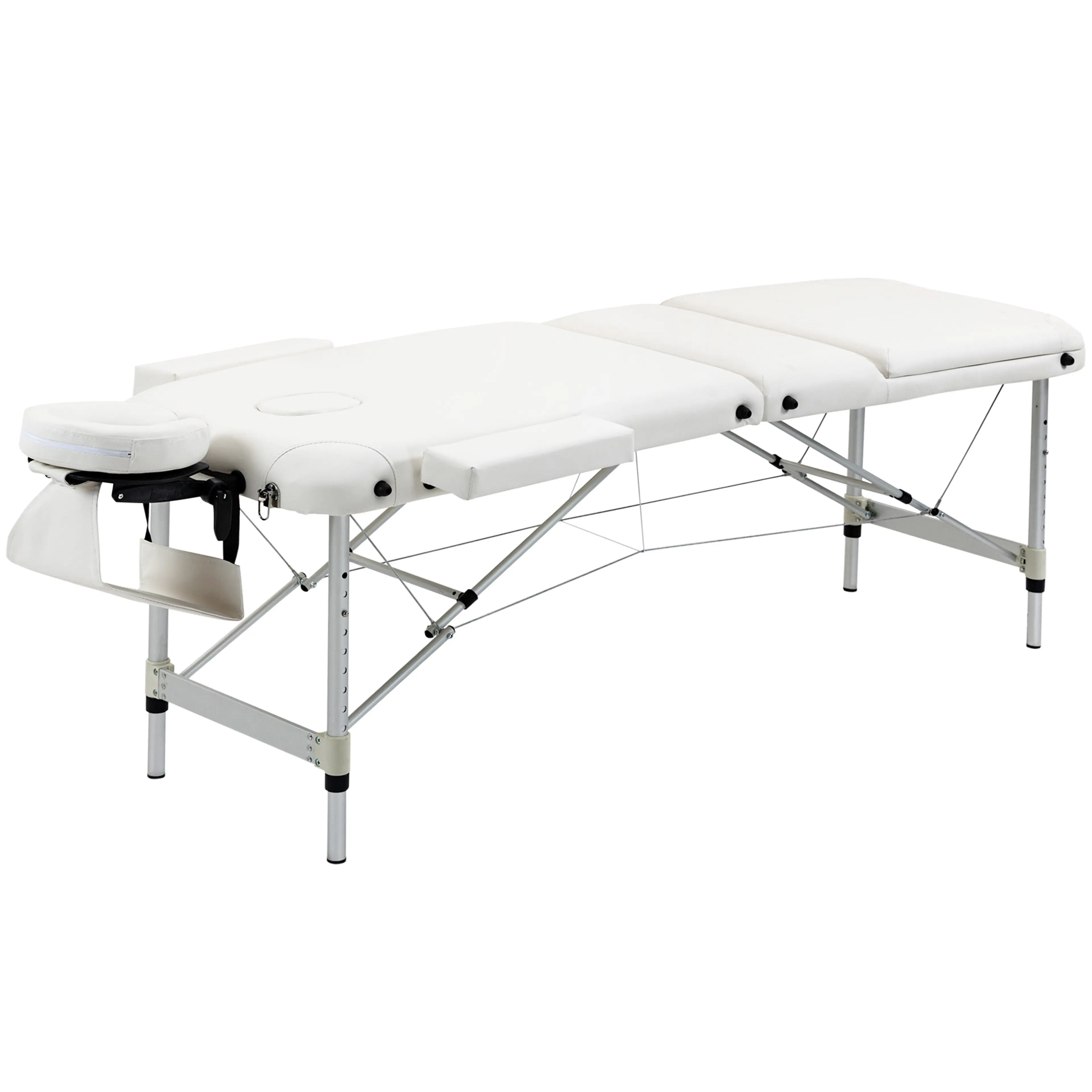 Vit hopfällbar massagebänk i tre delar med ansiktsöppning och aluminiumram (1)