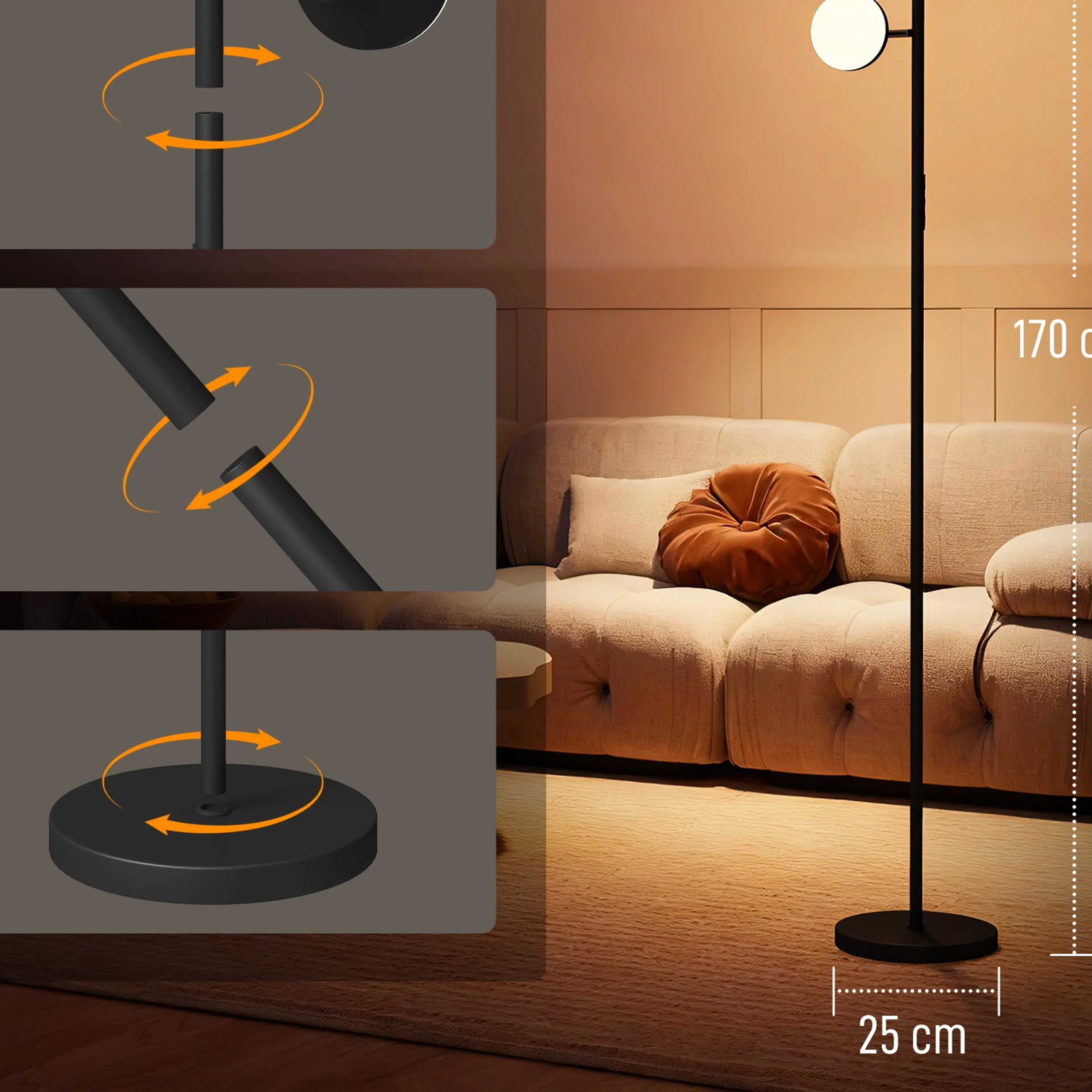 Golvlampa med tre riktbara huvuden 170 cm – 4 150 lumen, RGB och fjärrkontroll – bild 6