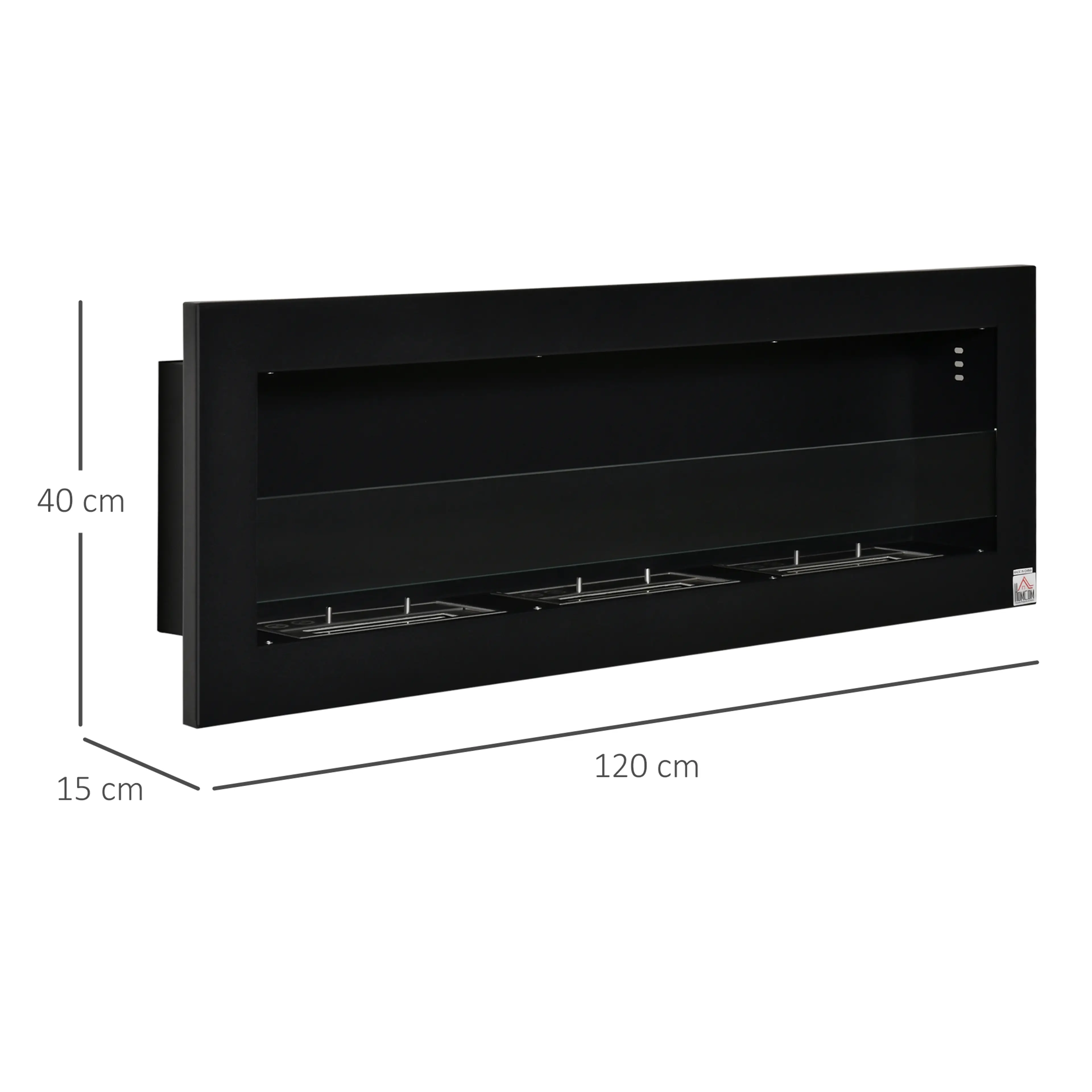 Måttskiss som visar 120 cm bredd, 15 cm djup och 40 cm höjd