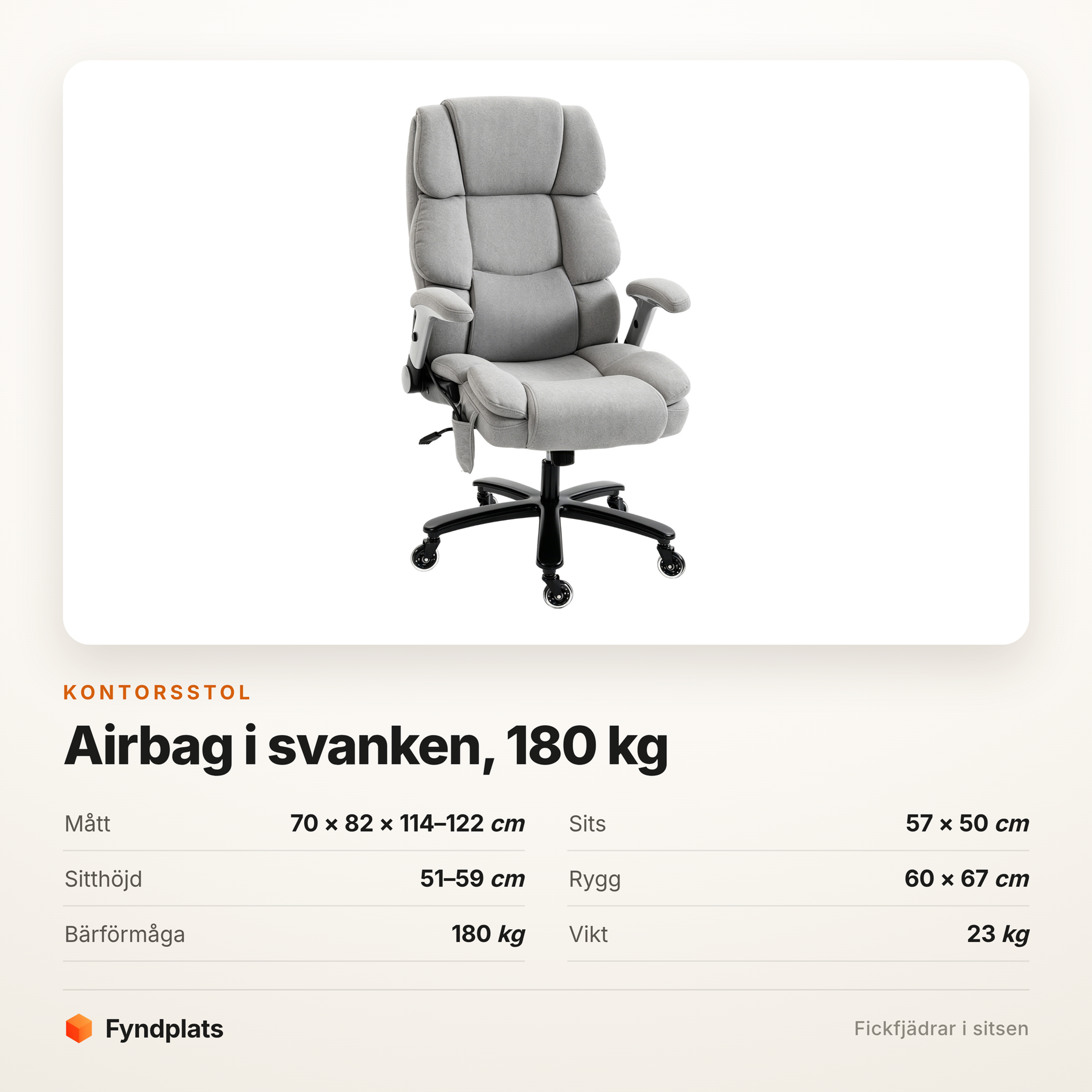 Kontorsstol med uppblåsbart svankstöd – bär 180 kg, fickfjädrar i sitsen – bild 5