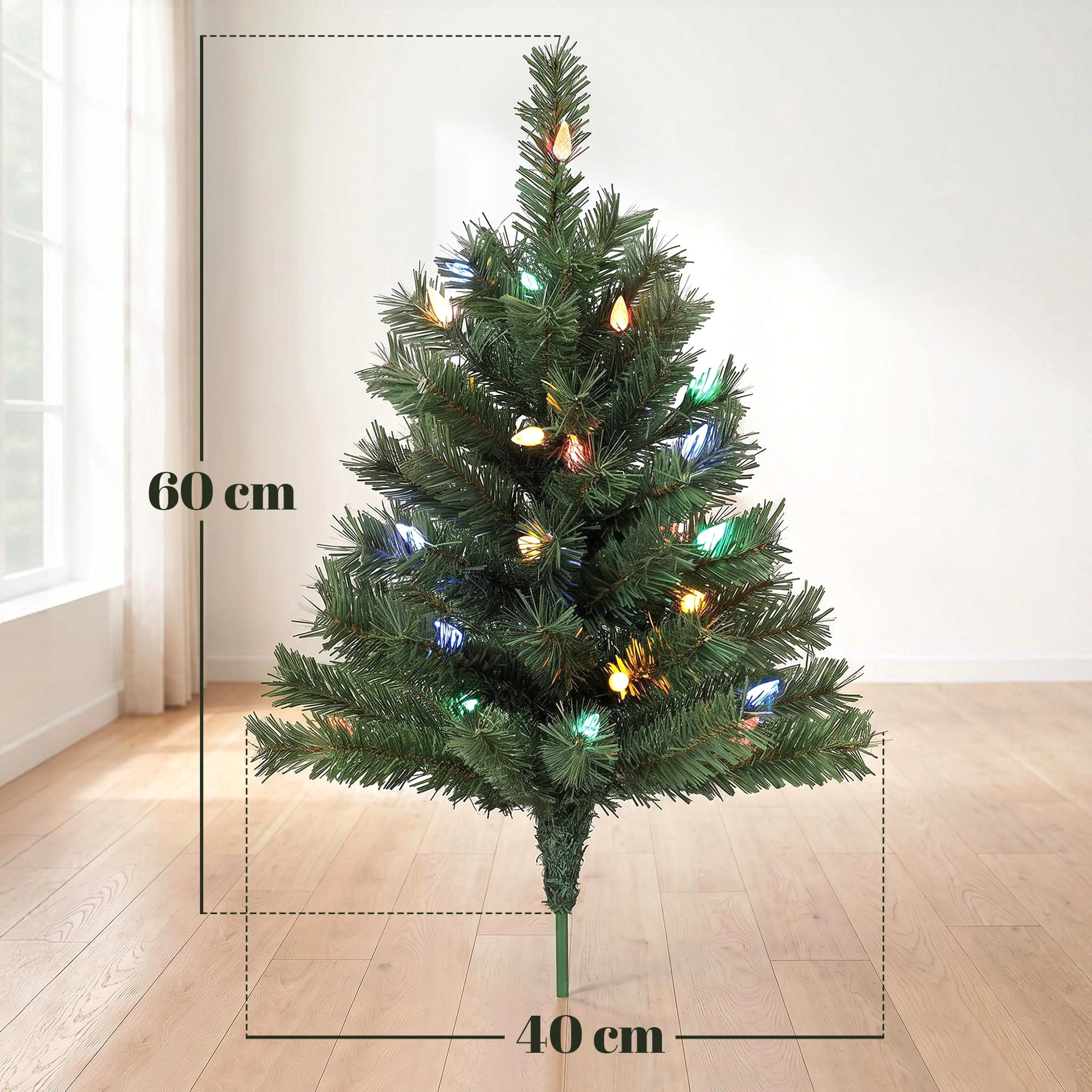 Måttbild: granen är 60 cm hög och 40 cm bred