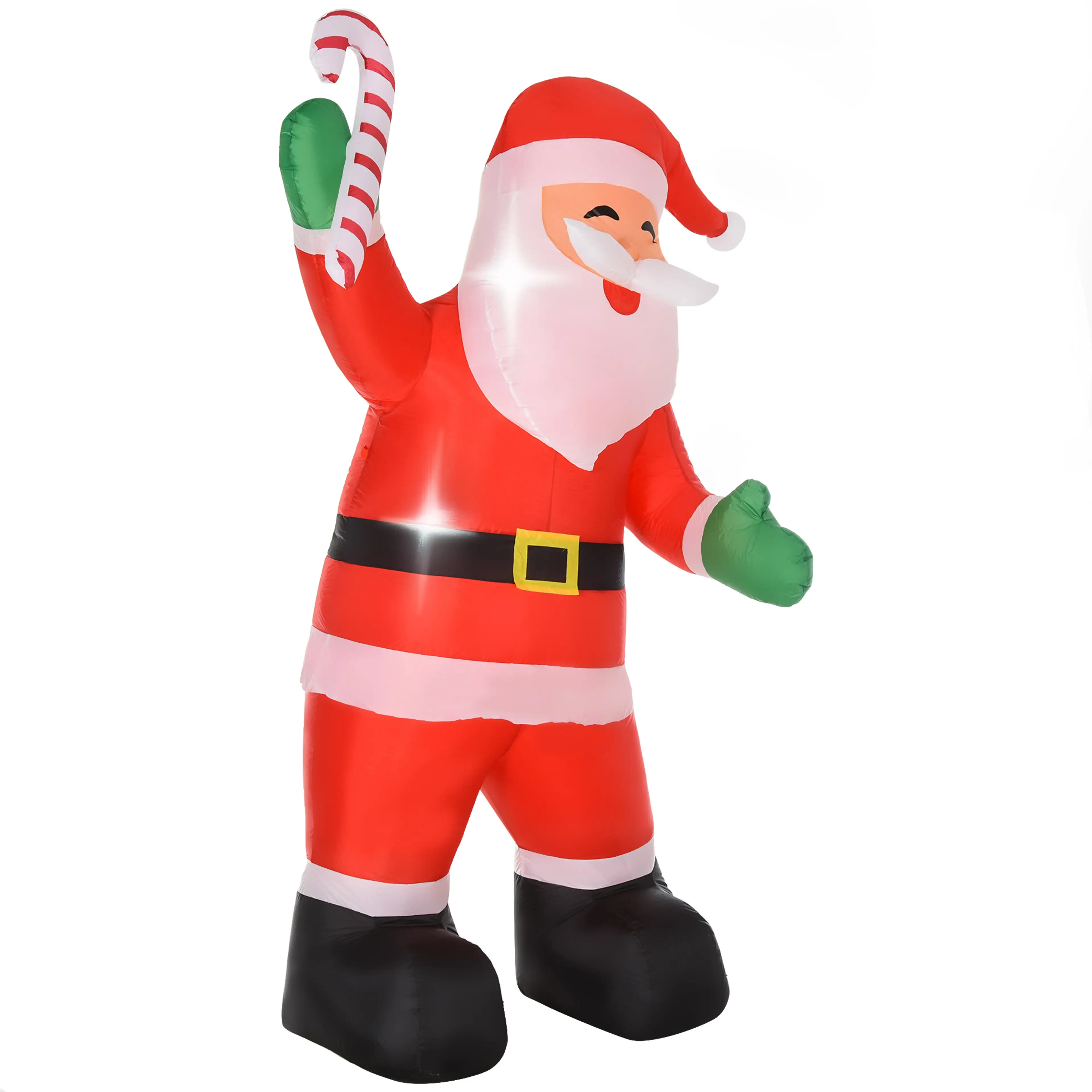 Uppblåsbar tomte 243 cm med polkagriskäpp och gröna vantar