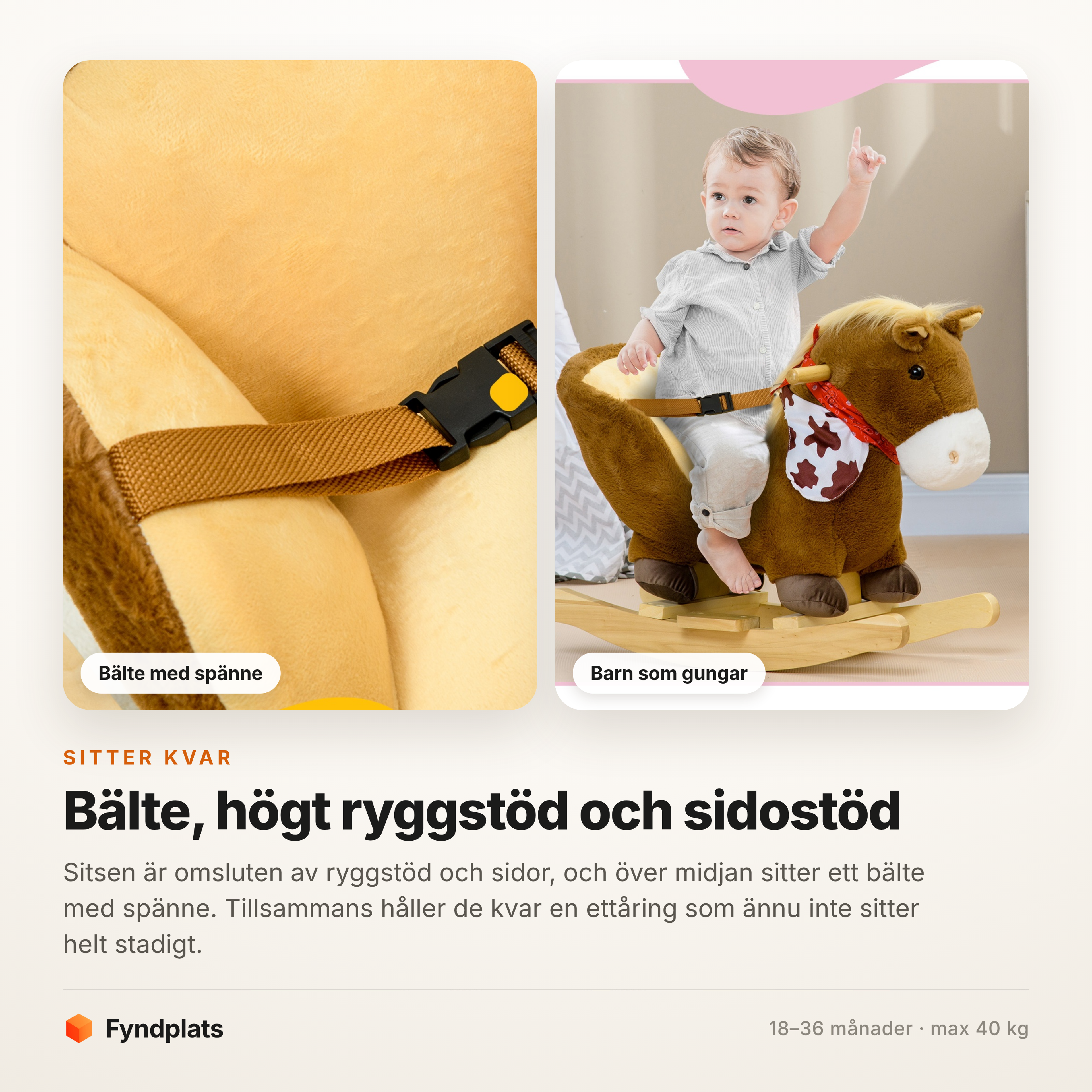Sitsens säkerhetsbälte med spänne, och ett barn som gungar med bältet på