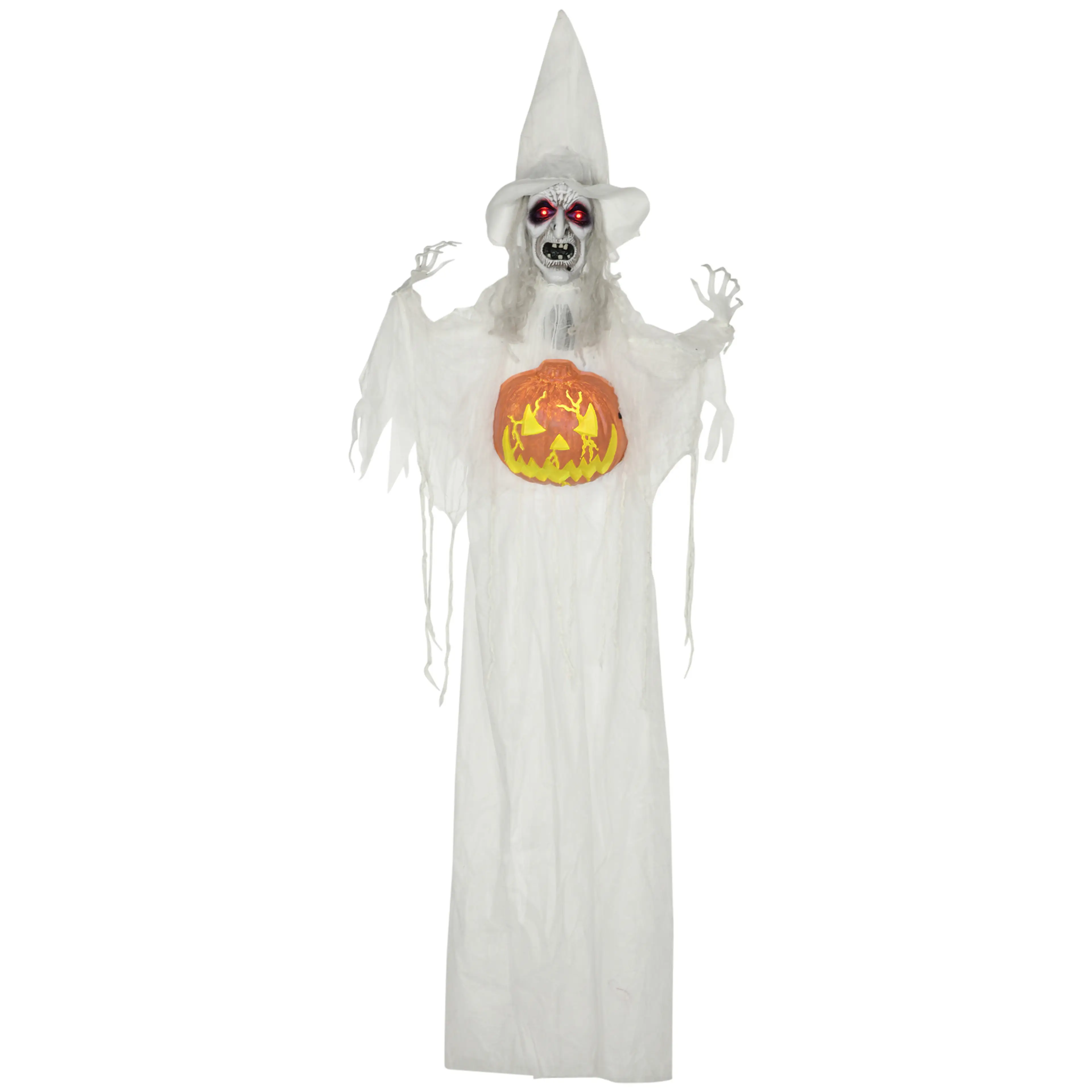 Halloweenspöke 183 cm med lysande pumpa på bröstet
