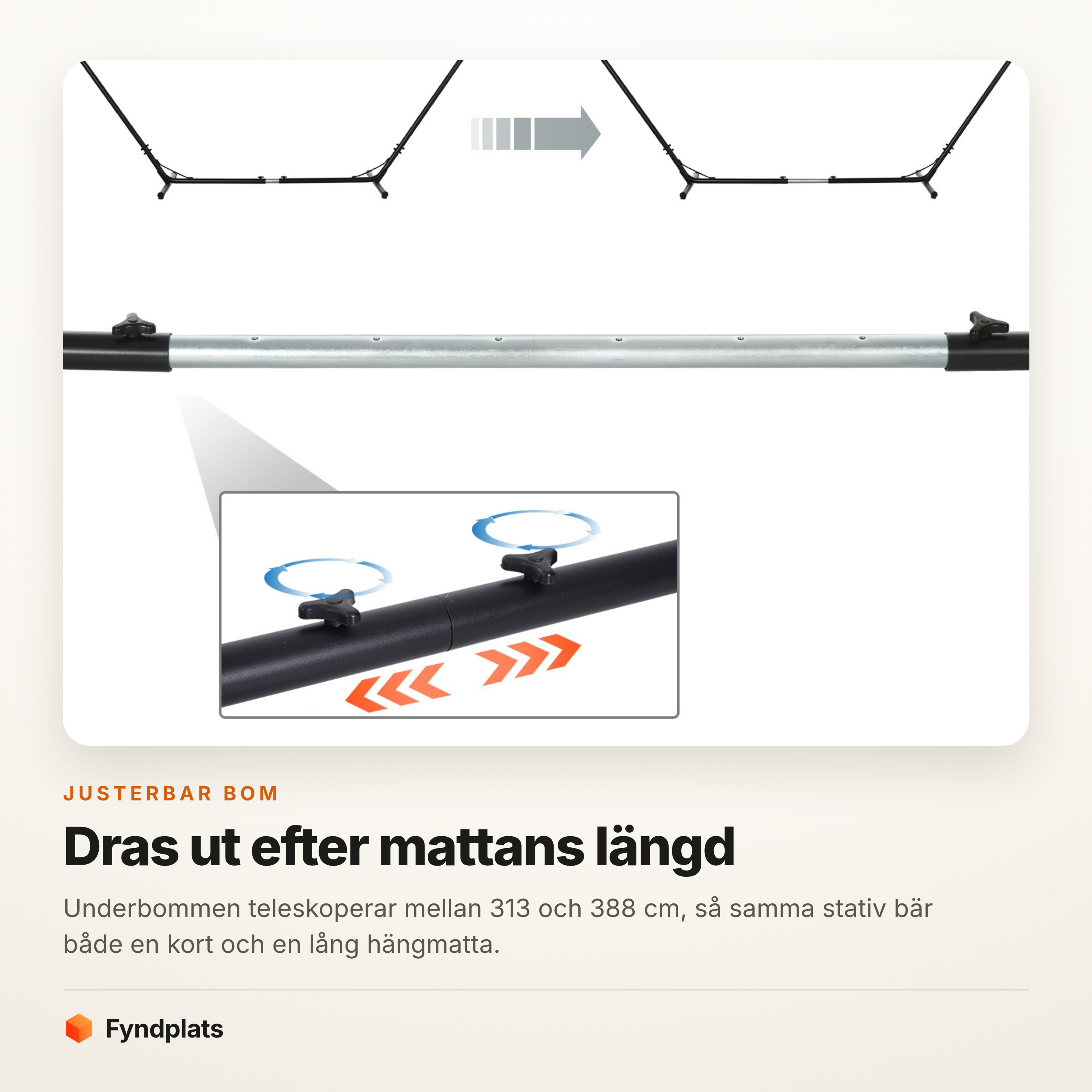 Illustration av hur underbommen teleskoperar mellan 313 och 388 cm