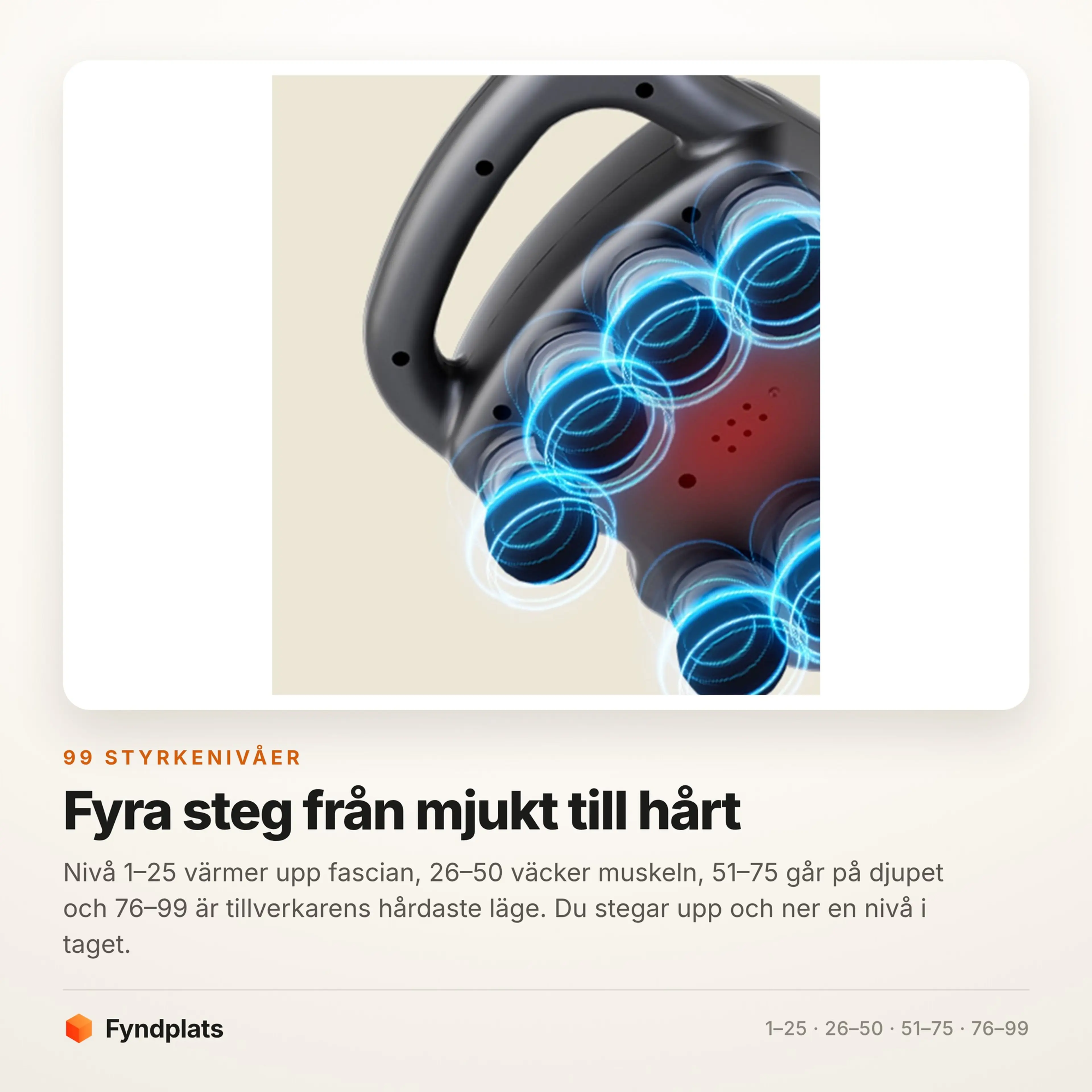 99 styrkenivåer indelade i fyra steg från uppvärmning till hårdast