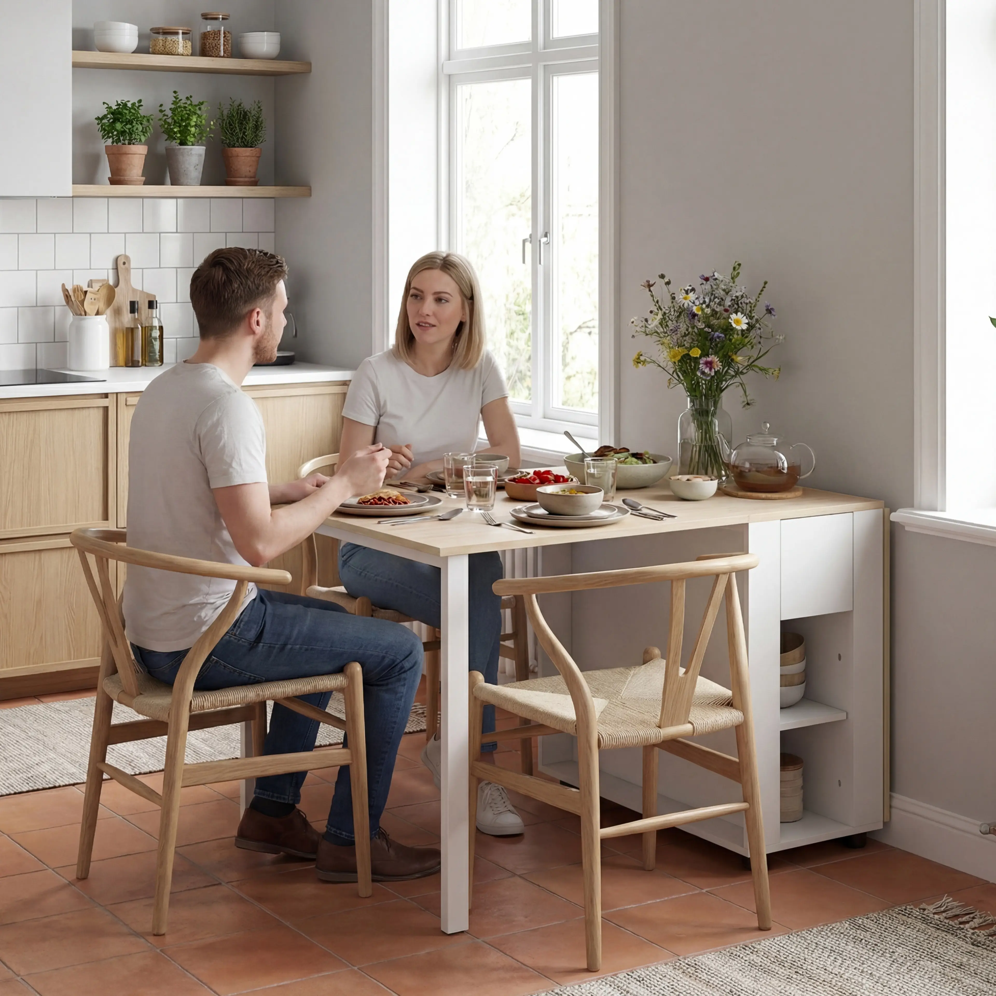 Bordet i mellanläget med en klaff uppe i ett kök