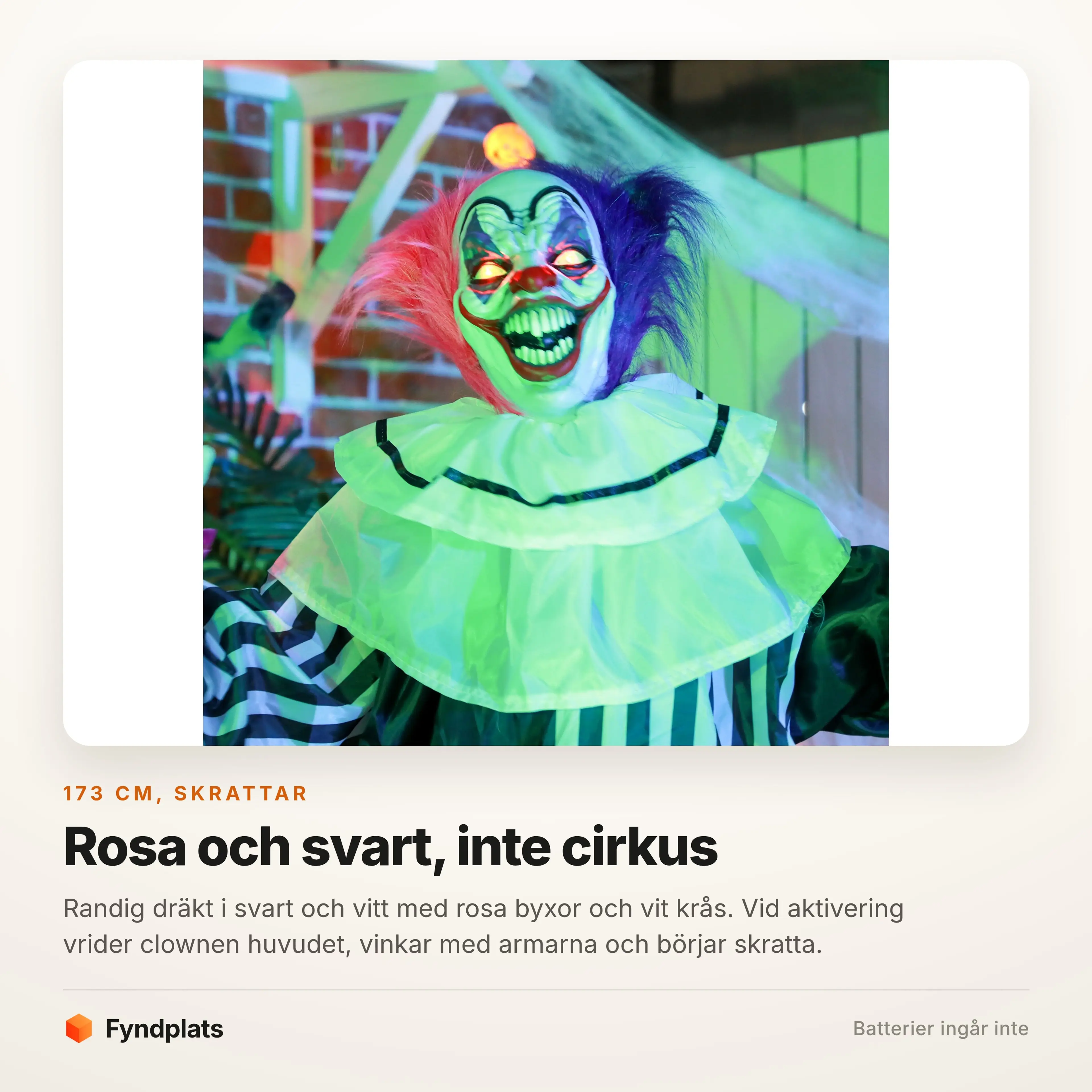 Närbild på clownens ansikte i grönt ljus