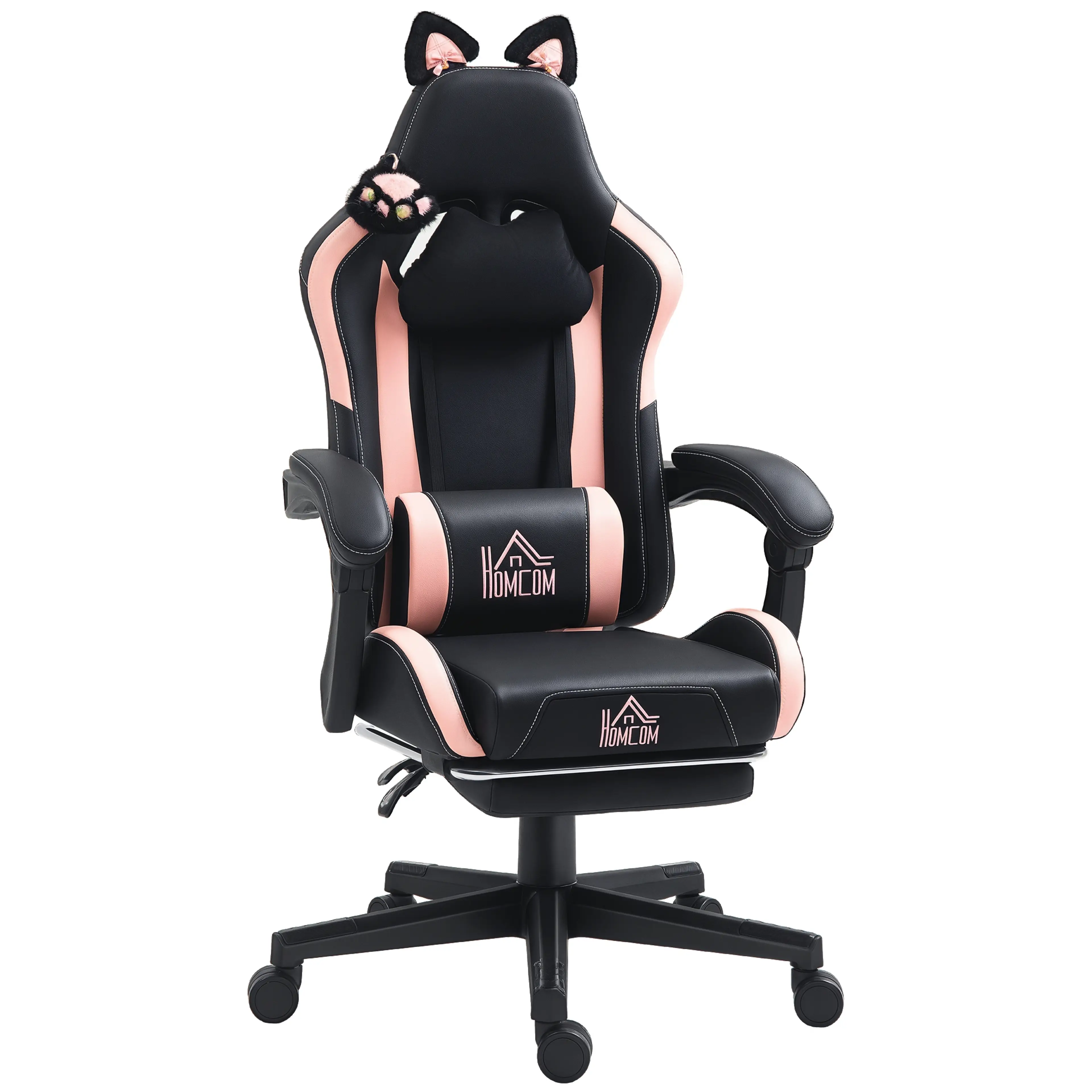 Gamingstol med fotstöd och kattöron – justerbar, max 120 kg