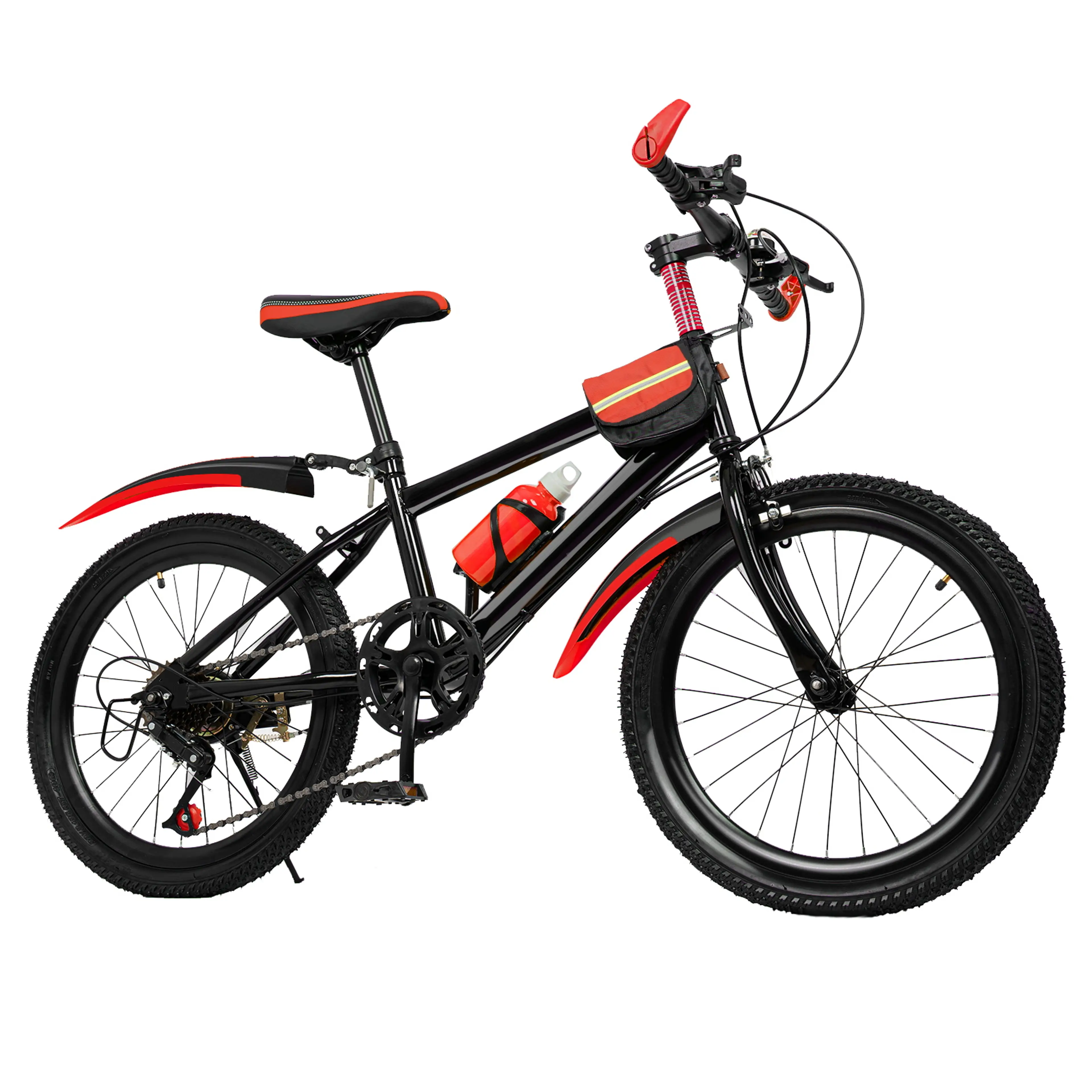 Röd 20-tums barncykel, mountainbike med 7 växlar sedd från sidan