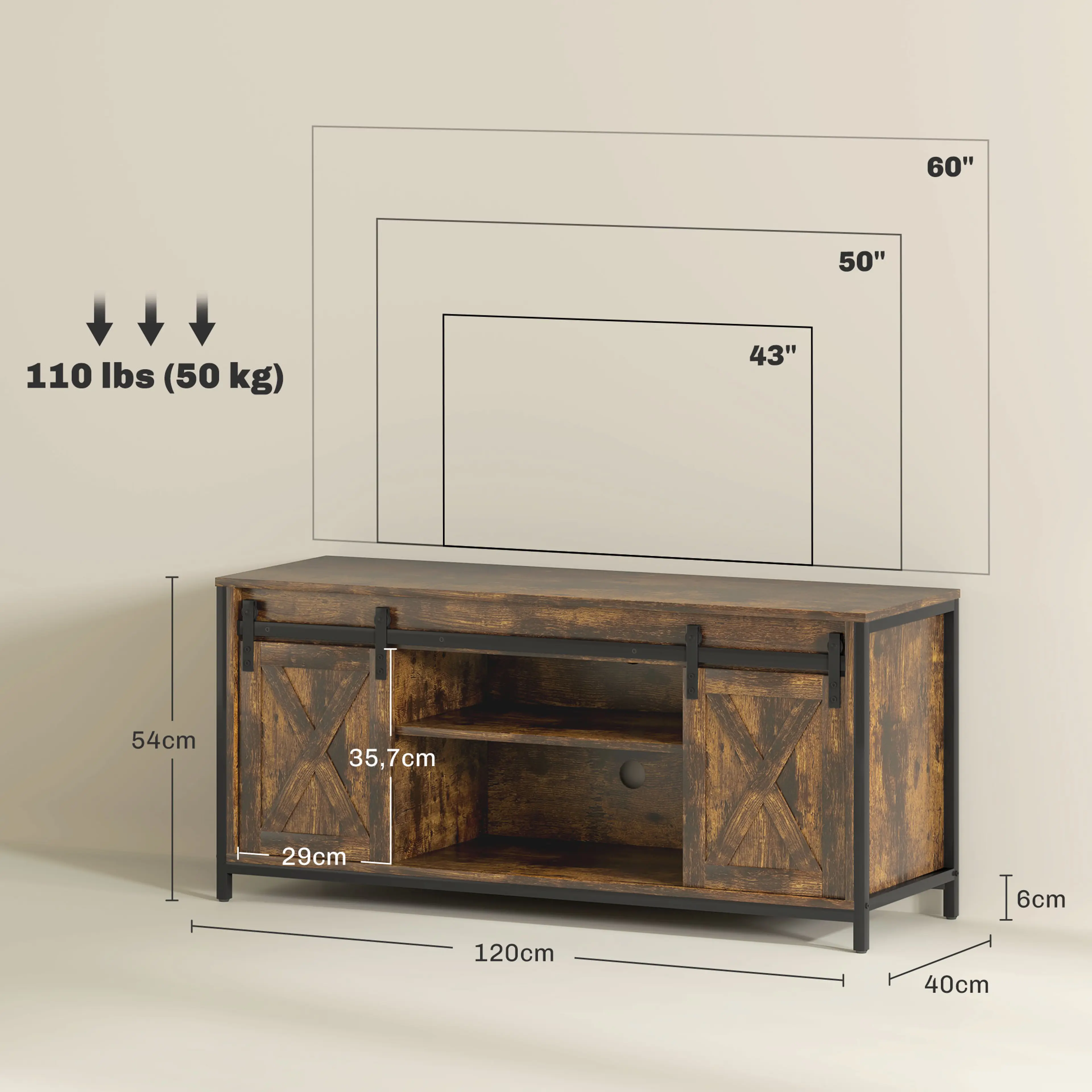 Måttbild som visar bänken 120 × 40 × 54 cm och 6 cm över golvet