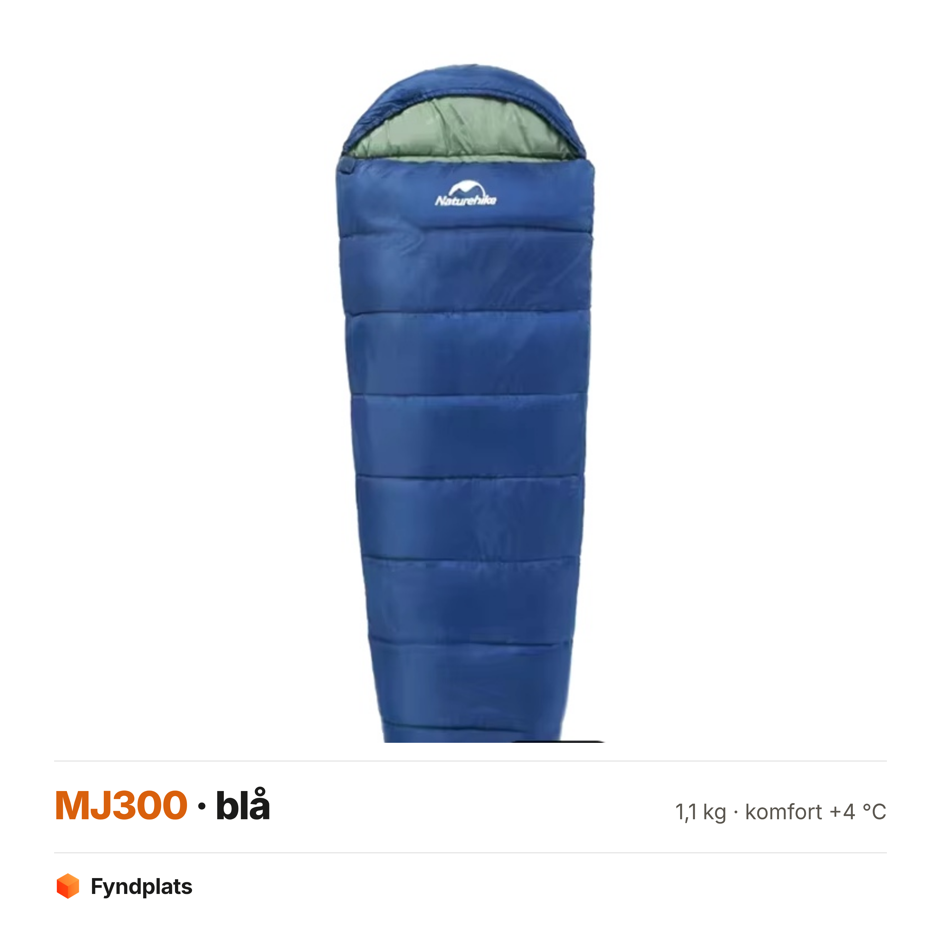 Mujin MJ300 i blått – 1,1 kg och komfort +4 °C