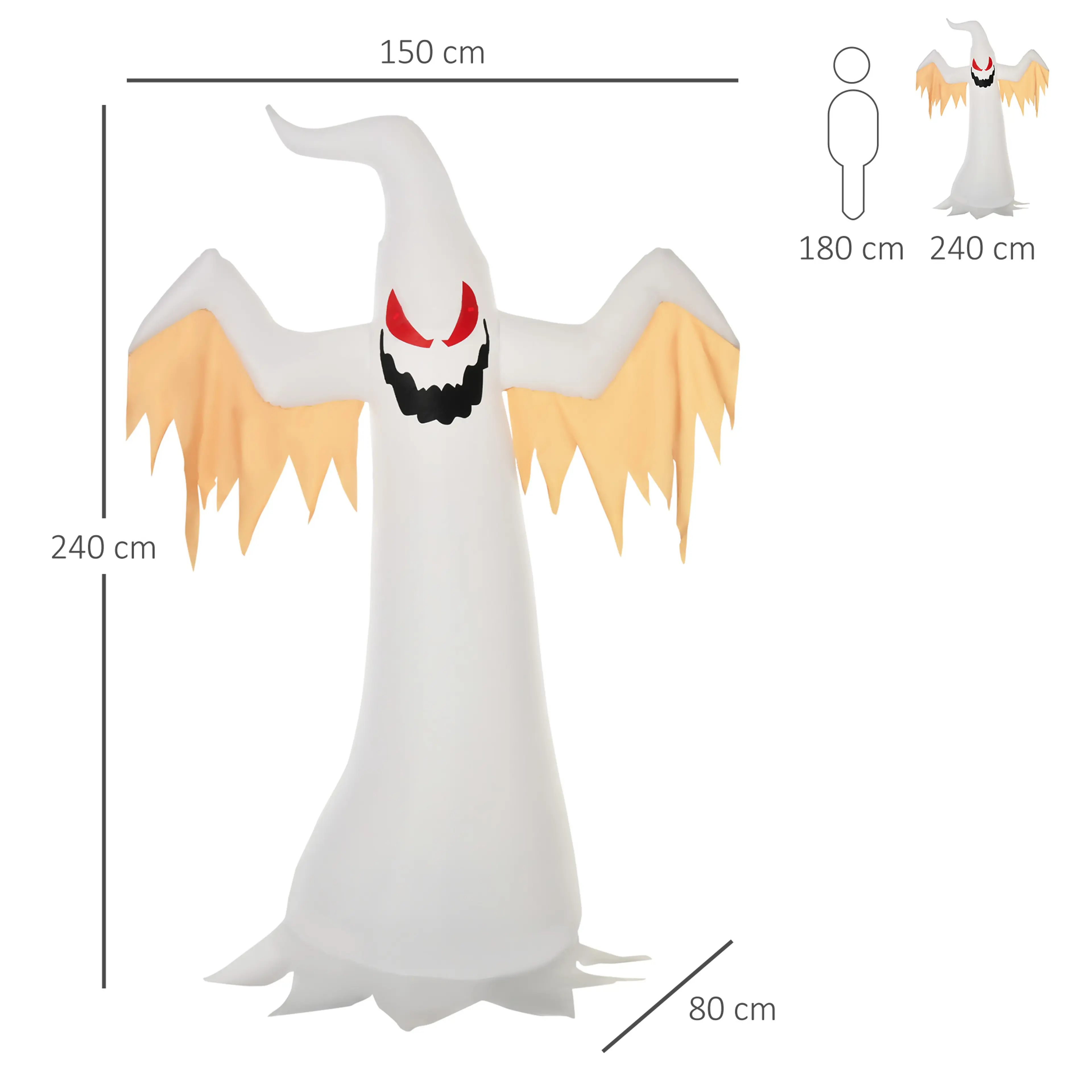 Måttskiss: 240 cm högt, 150 cm brett och 80 cm djupt