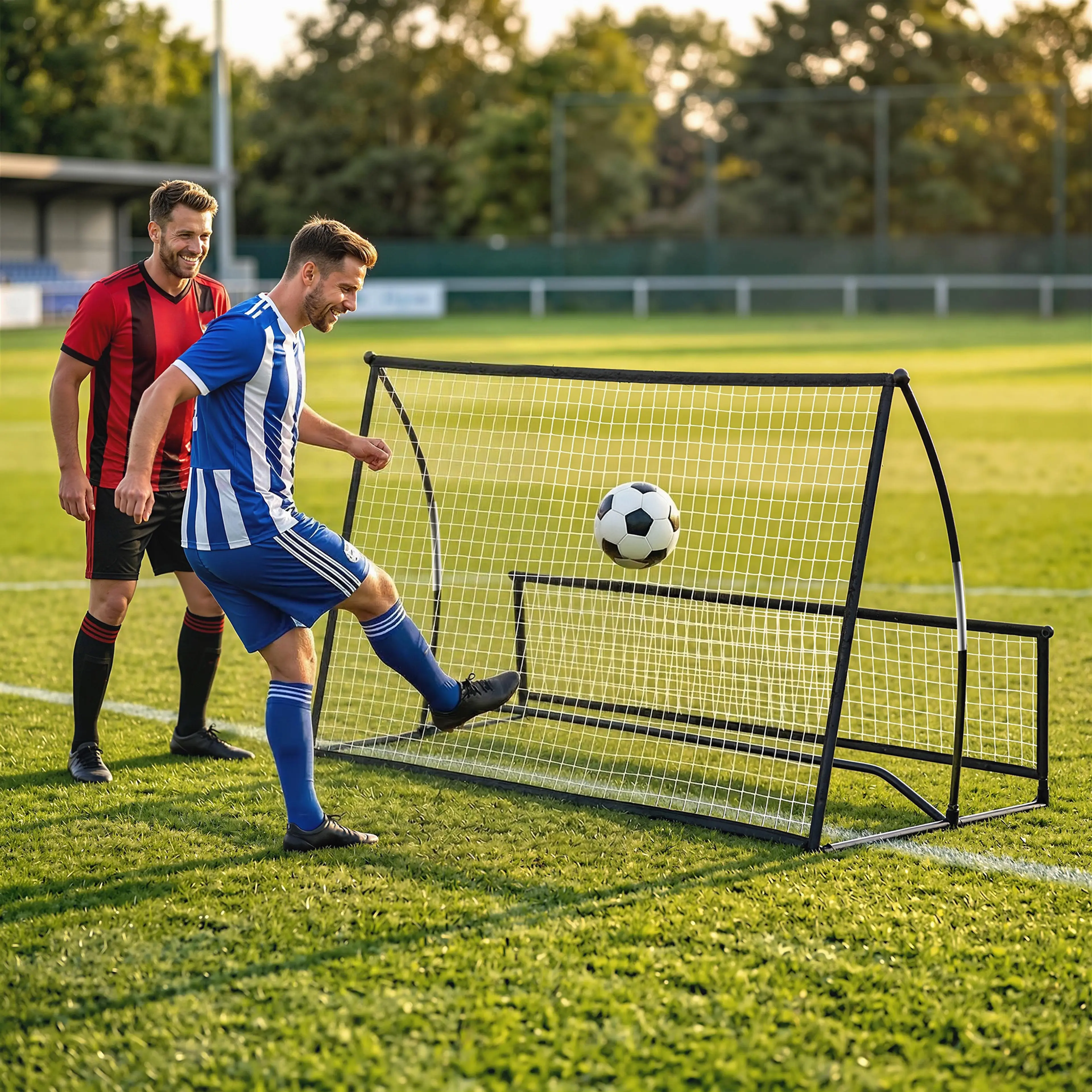 Studsnät för fotboll 2-i-1 – hopfällbar rebounder med väska och markpinnar
