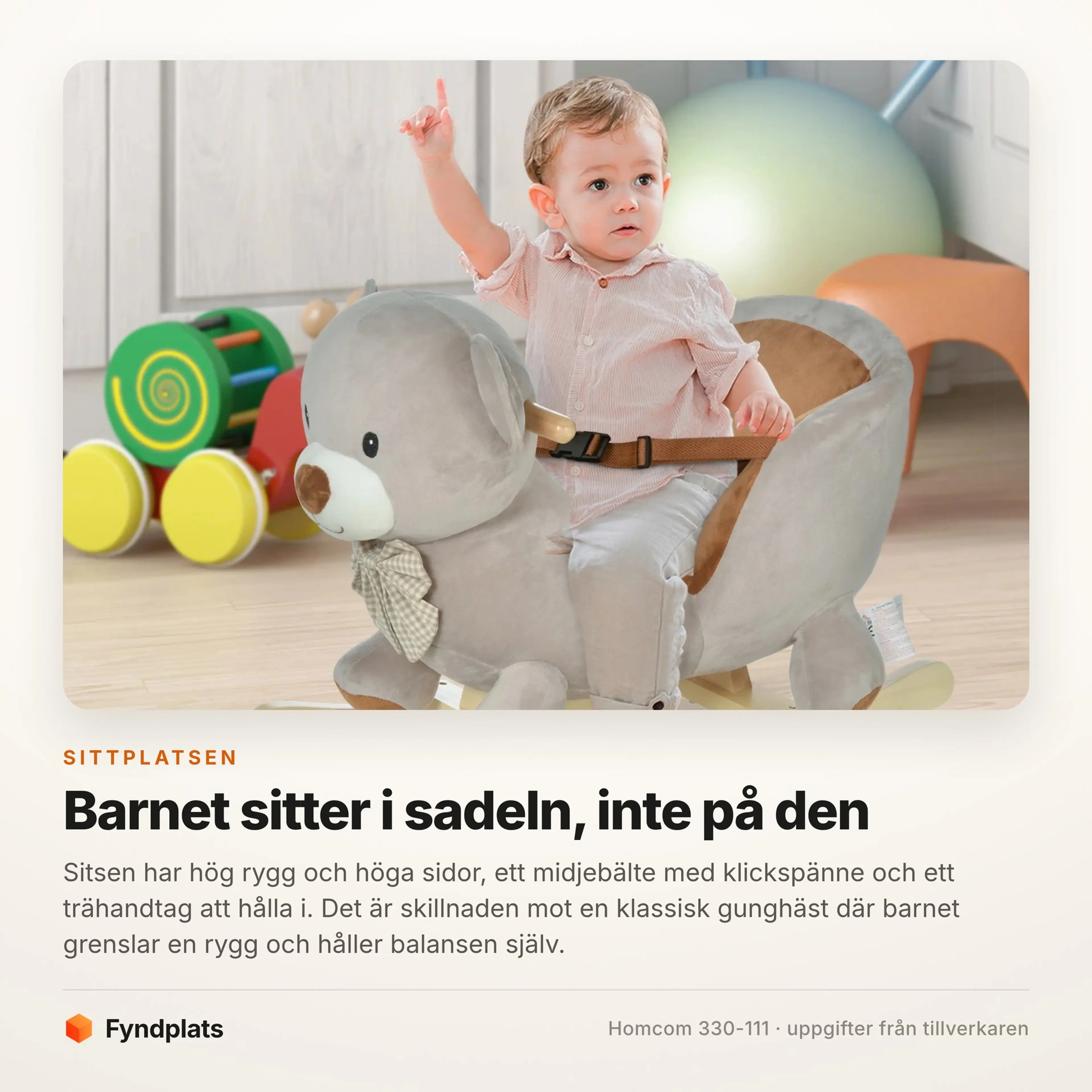 Gunghäst nallebjörn med bälte och ljud – från 18 månader – bild 2