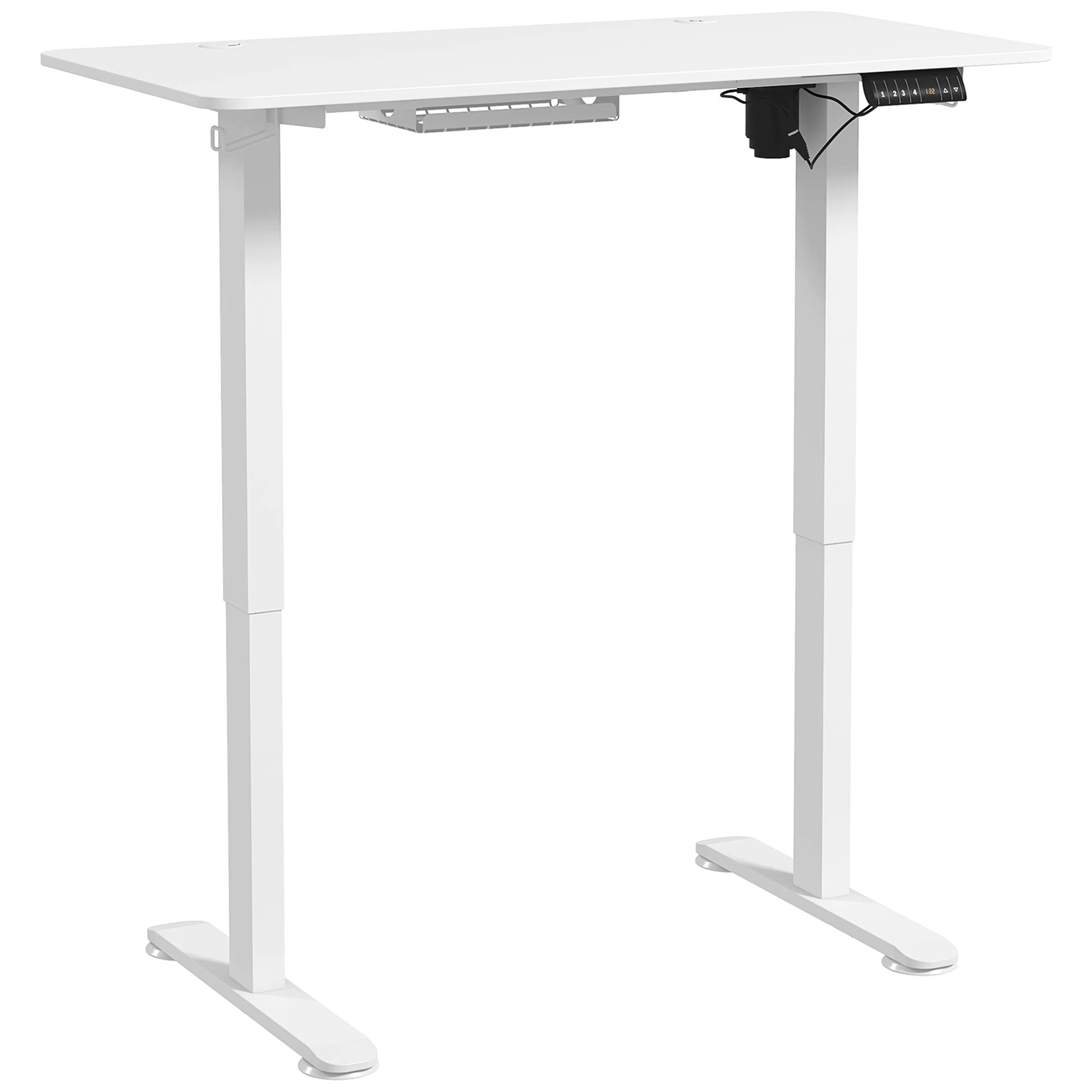 Vitt elektriskt skrivbord 120 × 60 cm på två stålben med manöverpanel