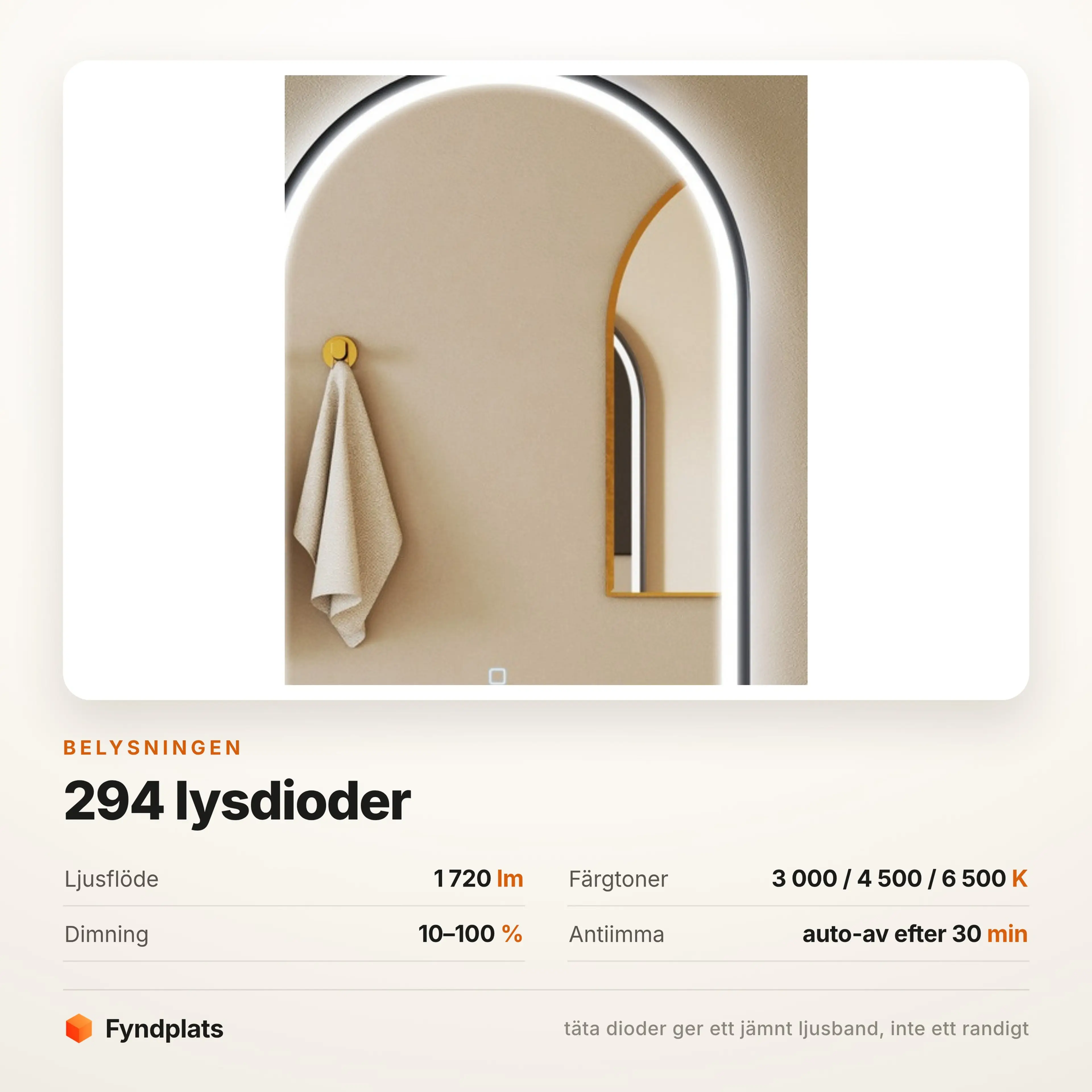 Bågformad badrumsspegel LED 60 × 90 cm, svart – bild 3