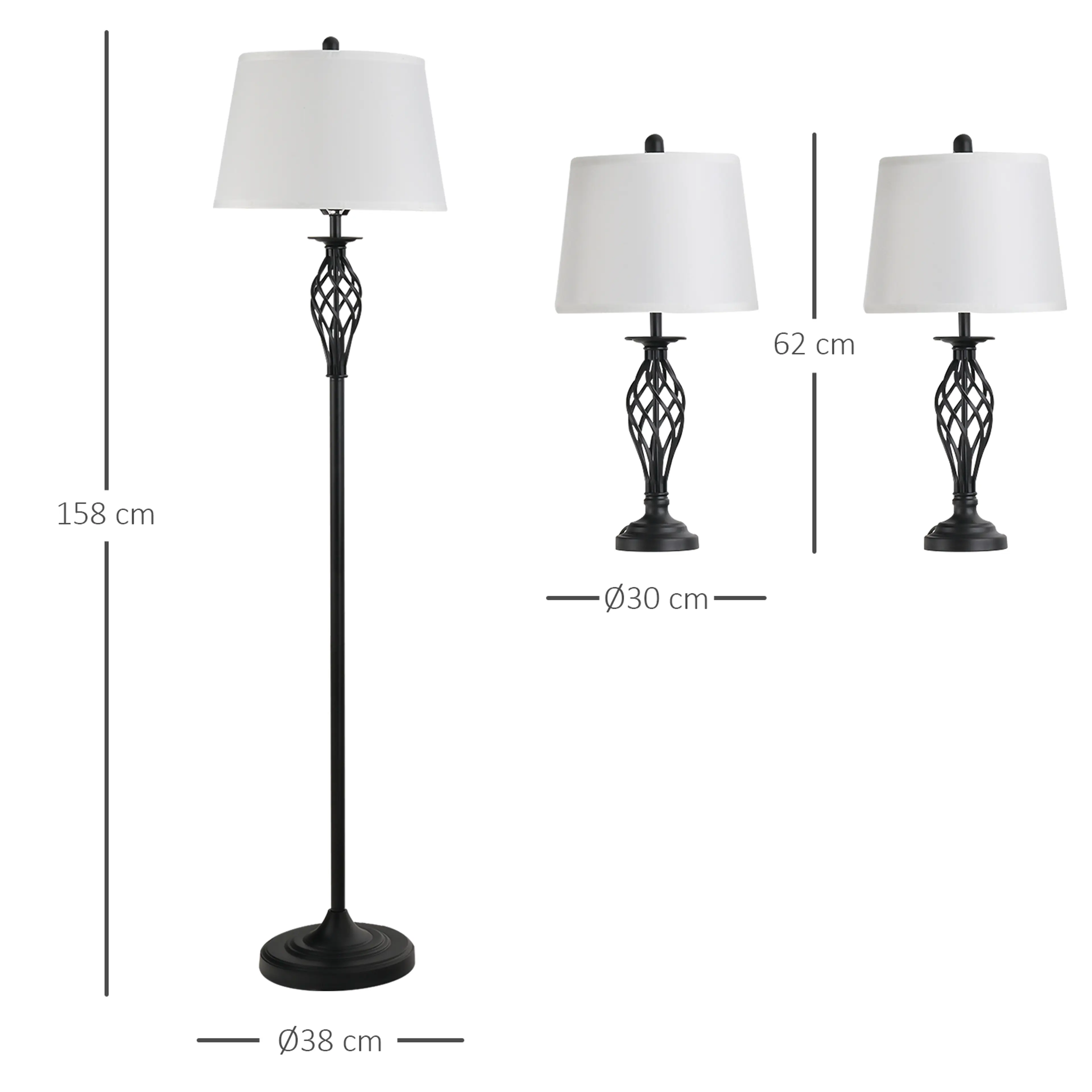 Lampset i tre delar svart – golvlampa 158 cm och två bordslampor – bild 4