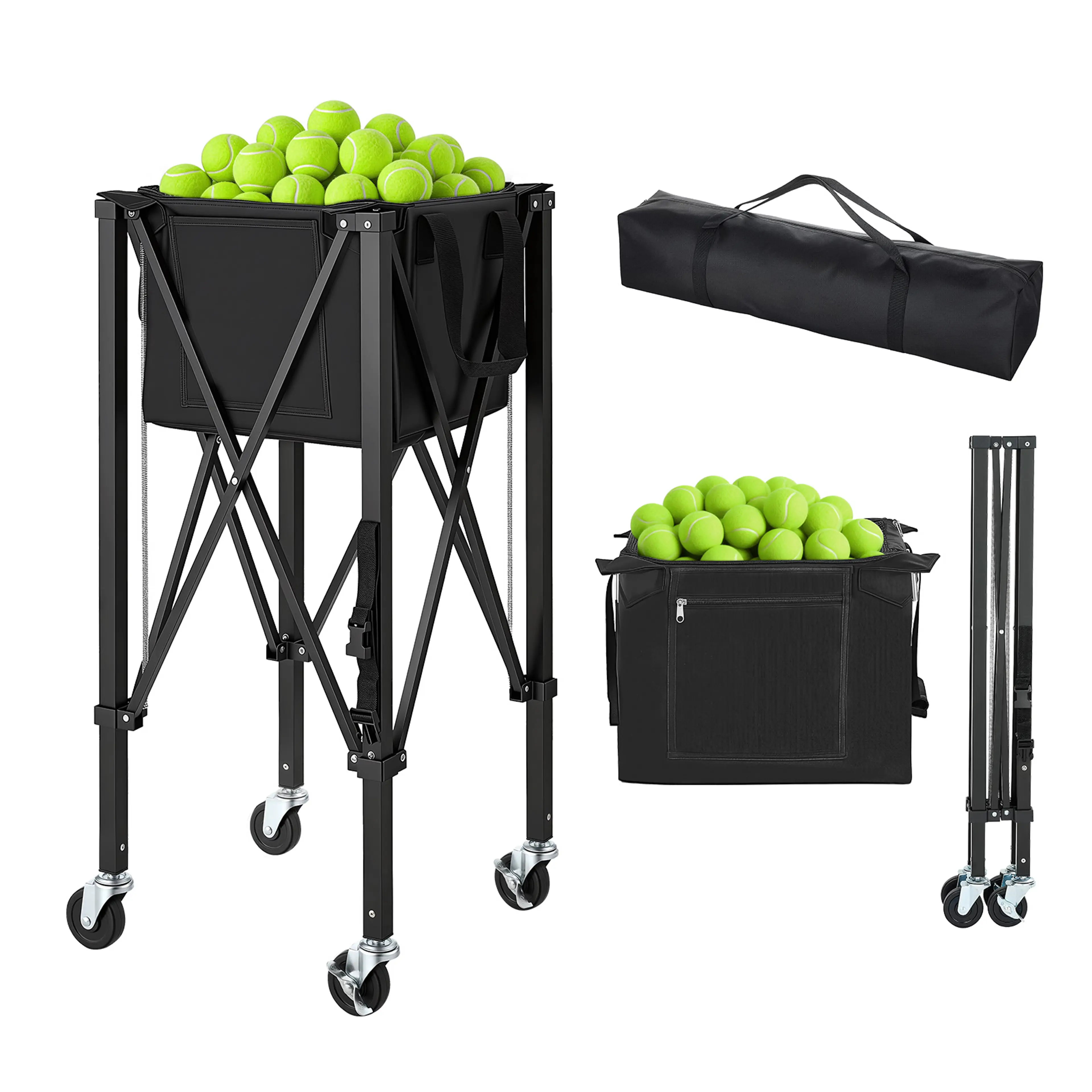 Tennisbollsvagn hopfällbar – bollkorg på hjul med X-ram för 120/150 bollar