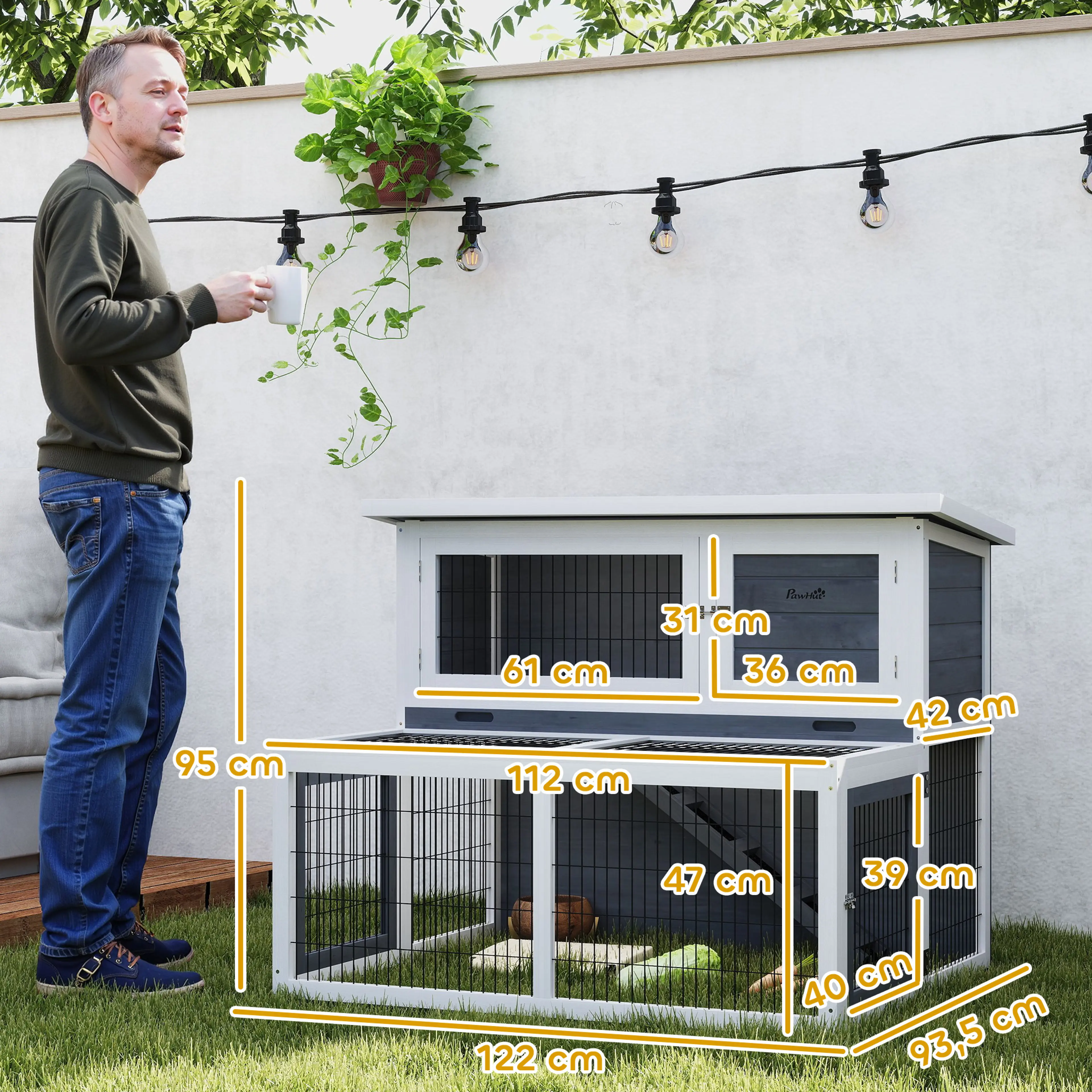 Måttskiss: 122 cm lång, 93,5 cm djup och 95 cm hög