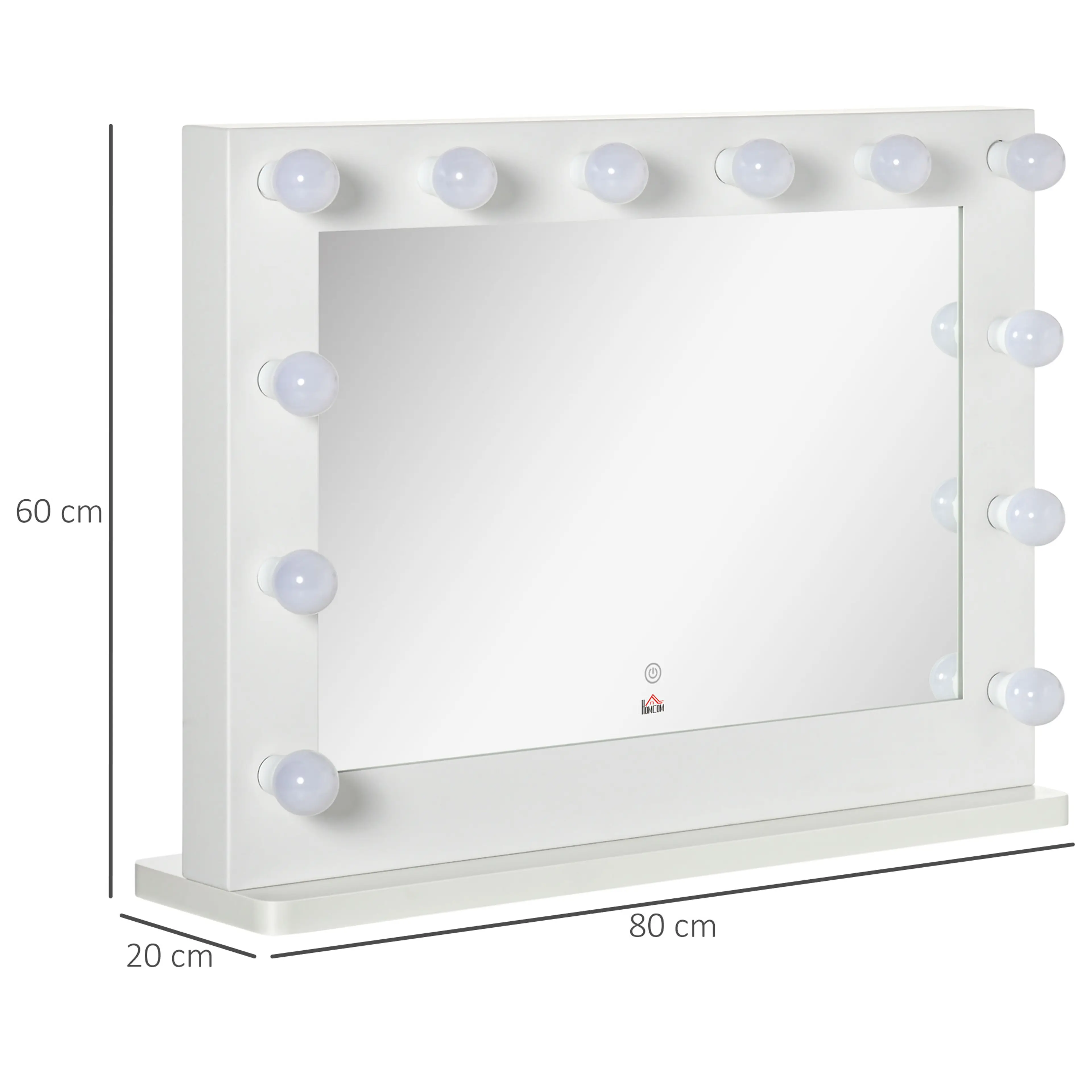 Måttbild: spegeln 80 cm bred, 60 cm hög och 20 cm djup