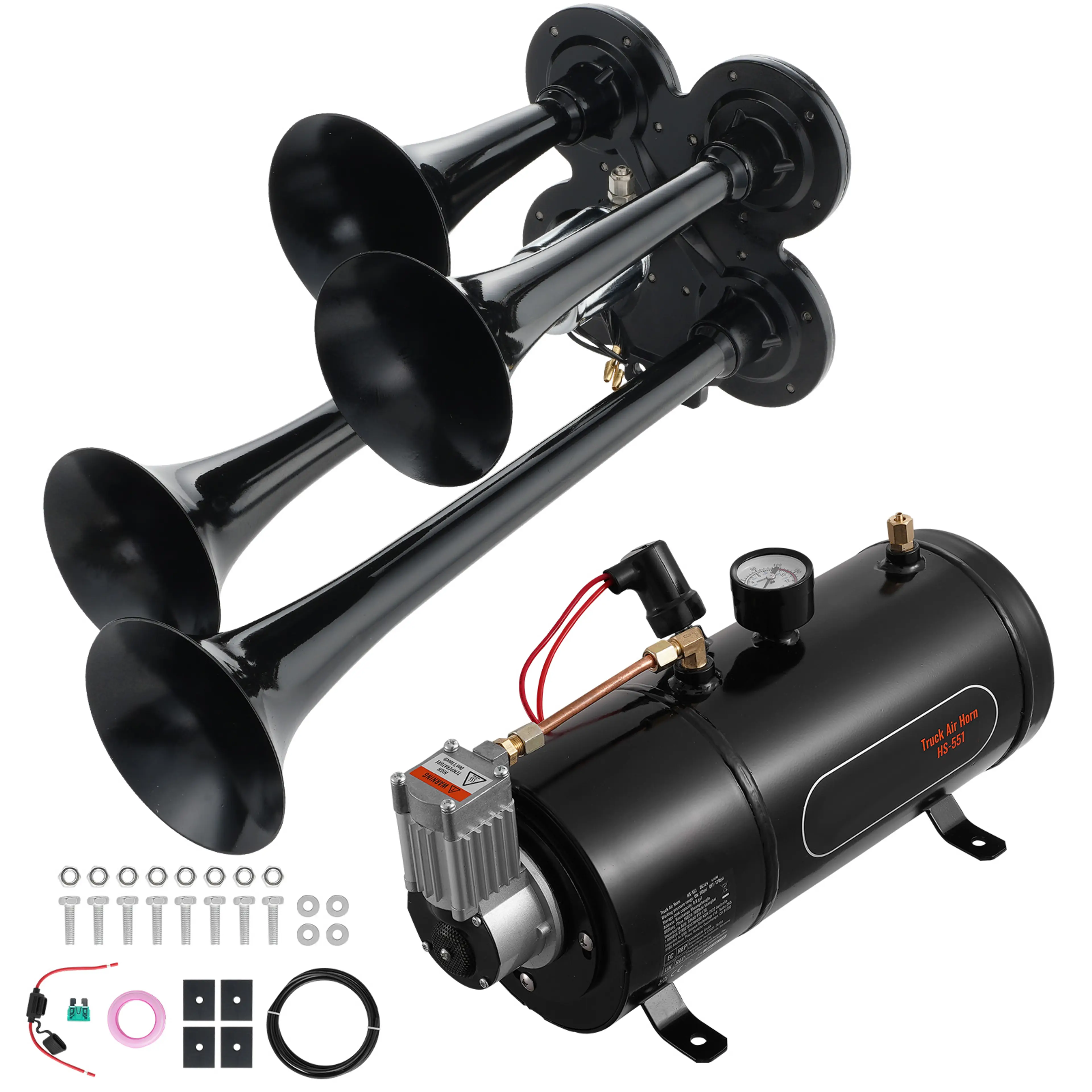 Tryckluftshorn 4 trumpeter med kompressor och tank 12 V