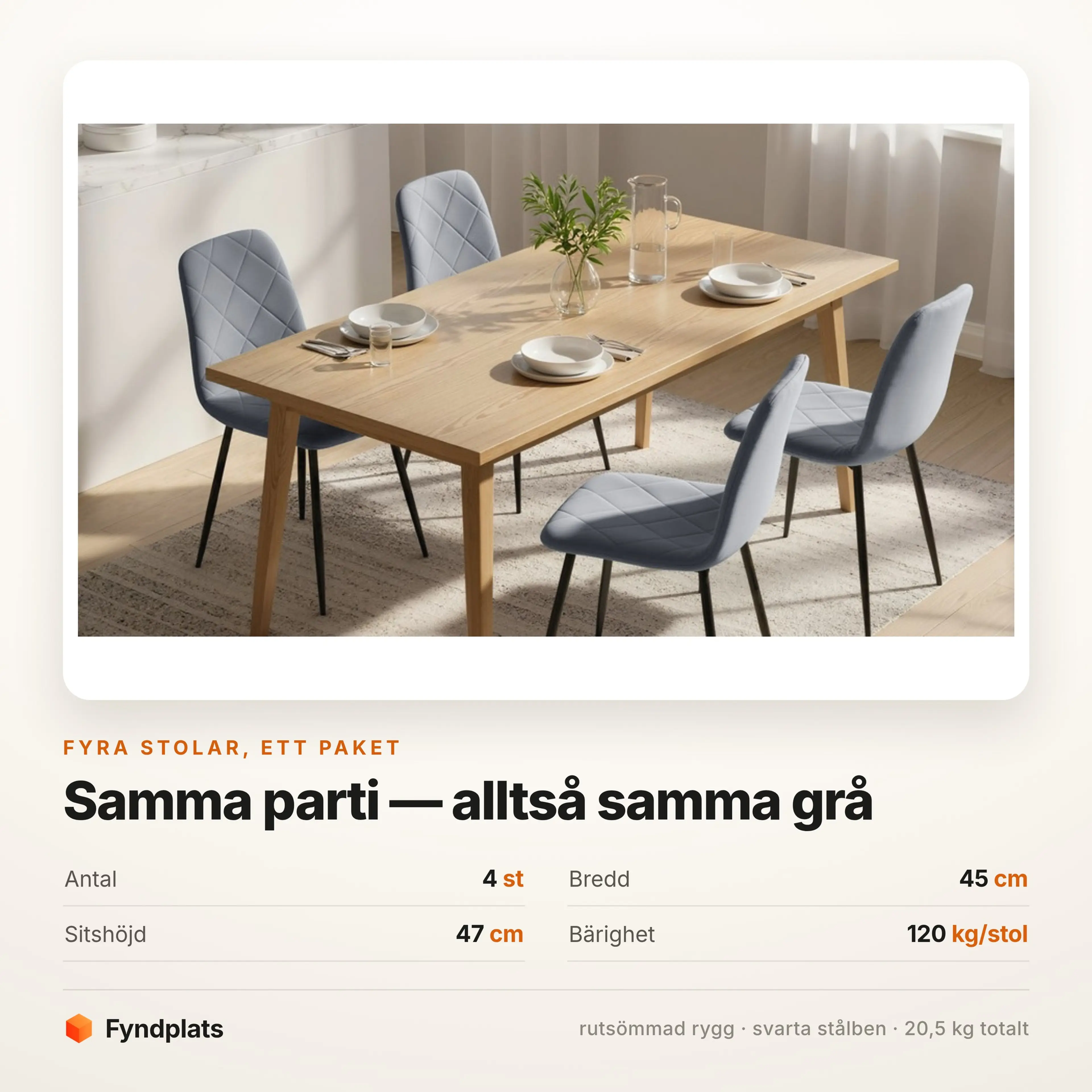 Matstolar 4-pack i grå sammet – bild 3